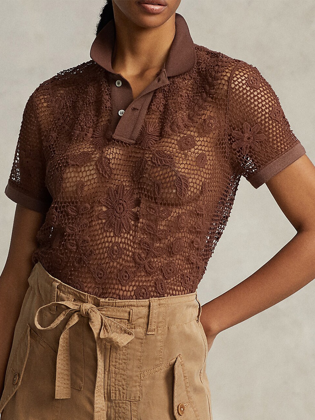 

Polo Ralph Lauren Self-Design Cotton Top, Brown