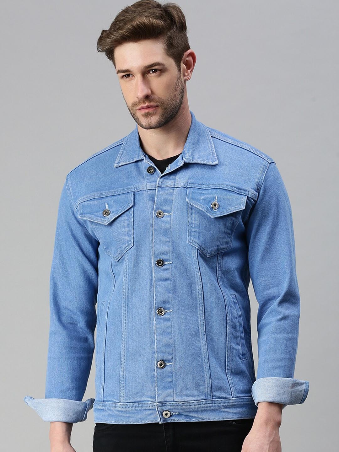 

SHOWOFF Men Washed Windcheater Denim Jacket, Blue