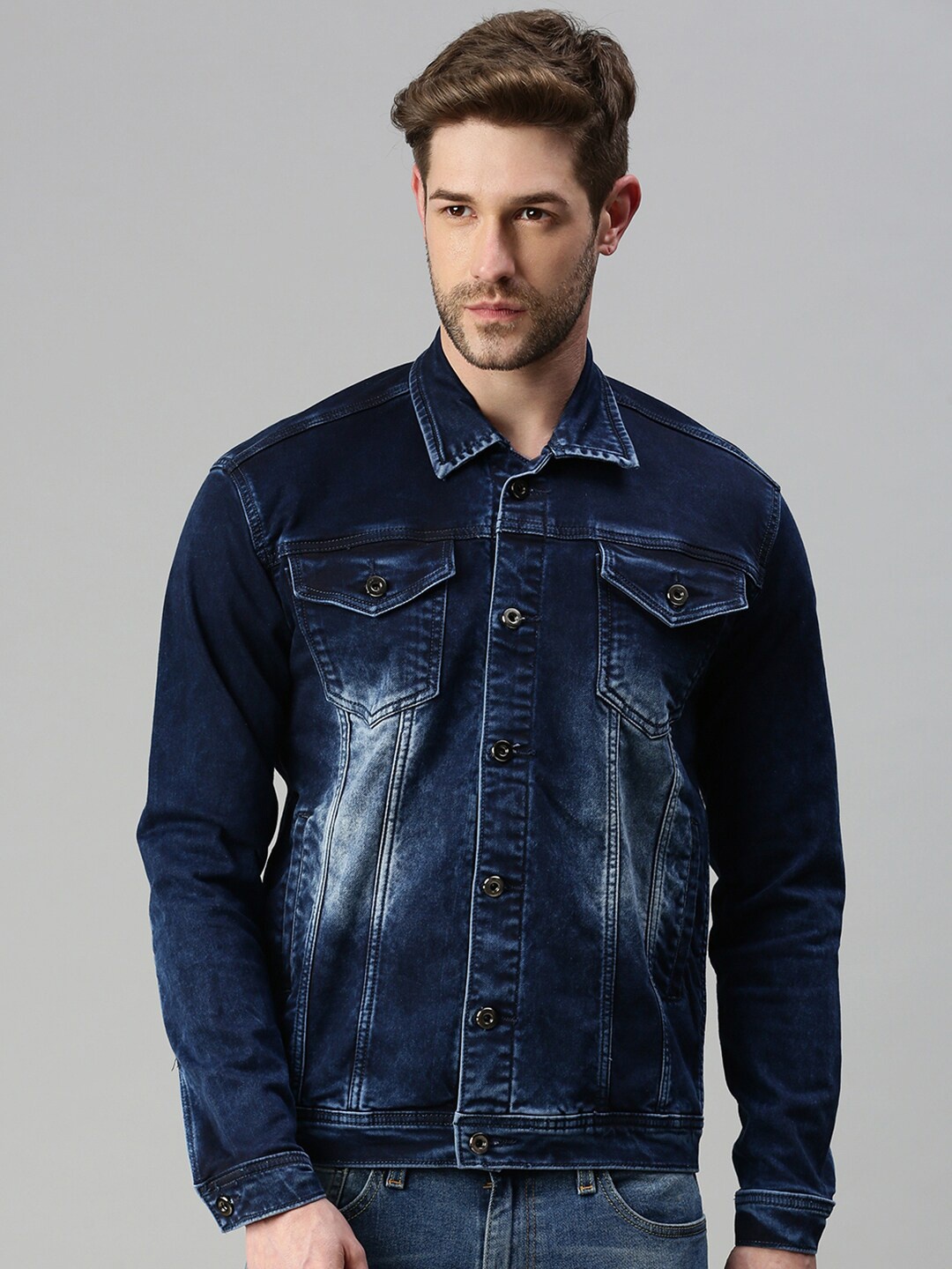 

SHOWOFF Men Washed Windcheater Denim Jacket, Blue