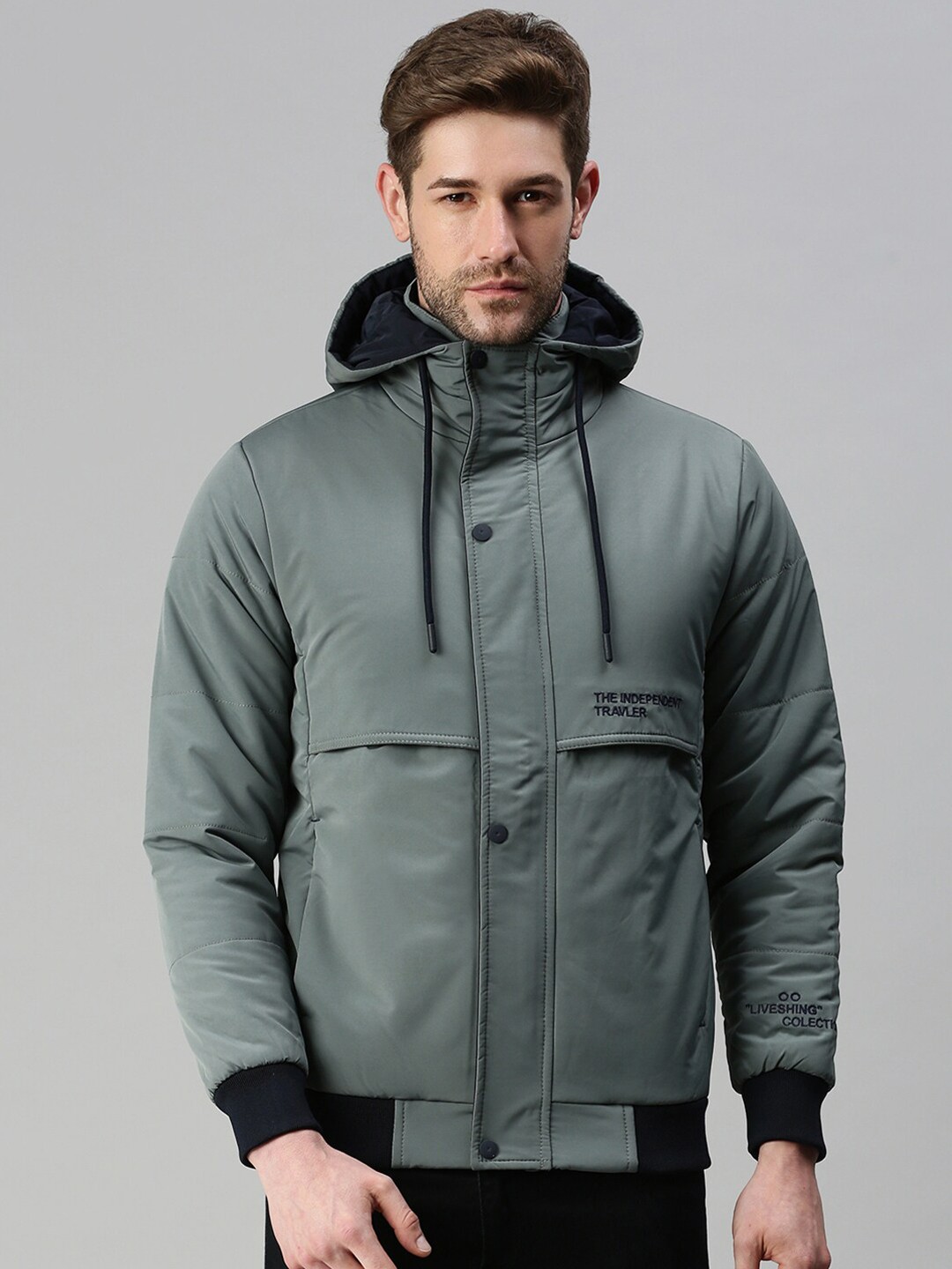 

SHOWOFF Men Hooded Lightweight Bomber Jacket, Grey