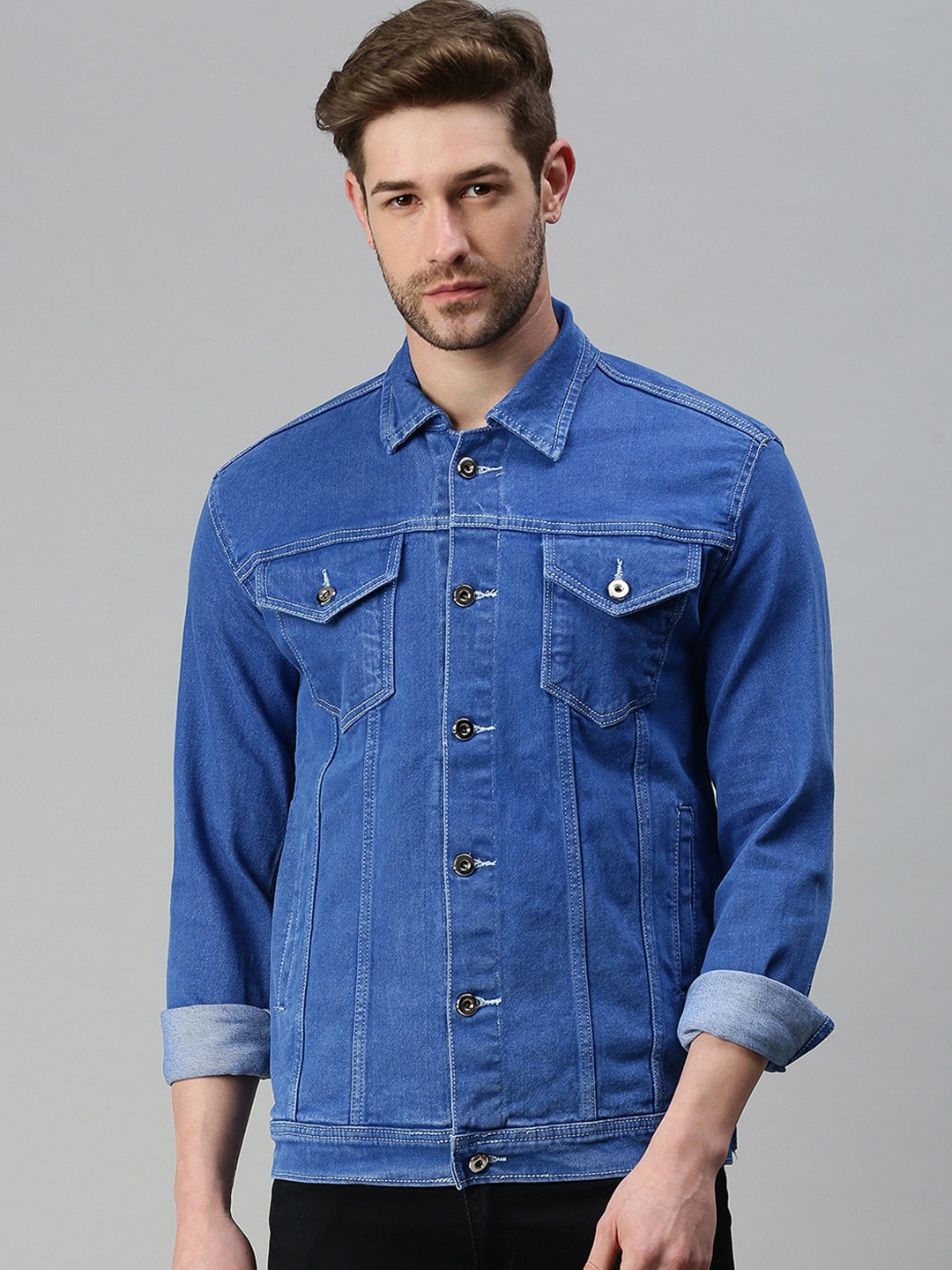 

SHOWOFF Men Washed Windcheater Denim Jacket, Blue