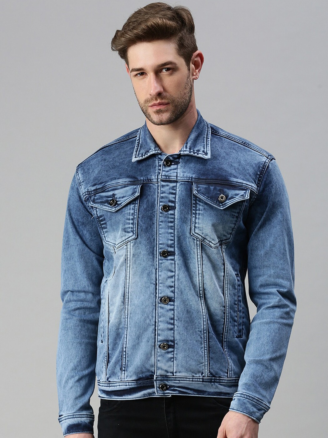 

SHOWOFF Men Washed Windcheater Denim Jacket, Blue