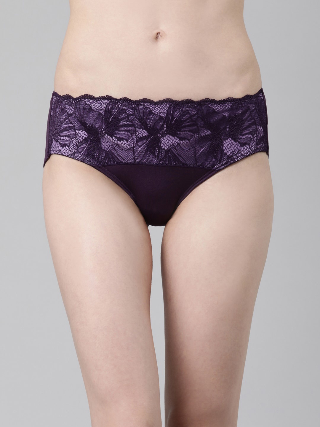 

Enamor Women Mid-Rise Lace Detail Flat Elasticated Hipster Briefs P116, Purple