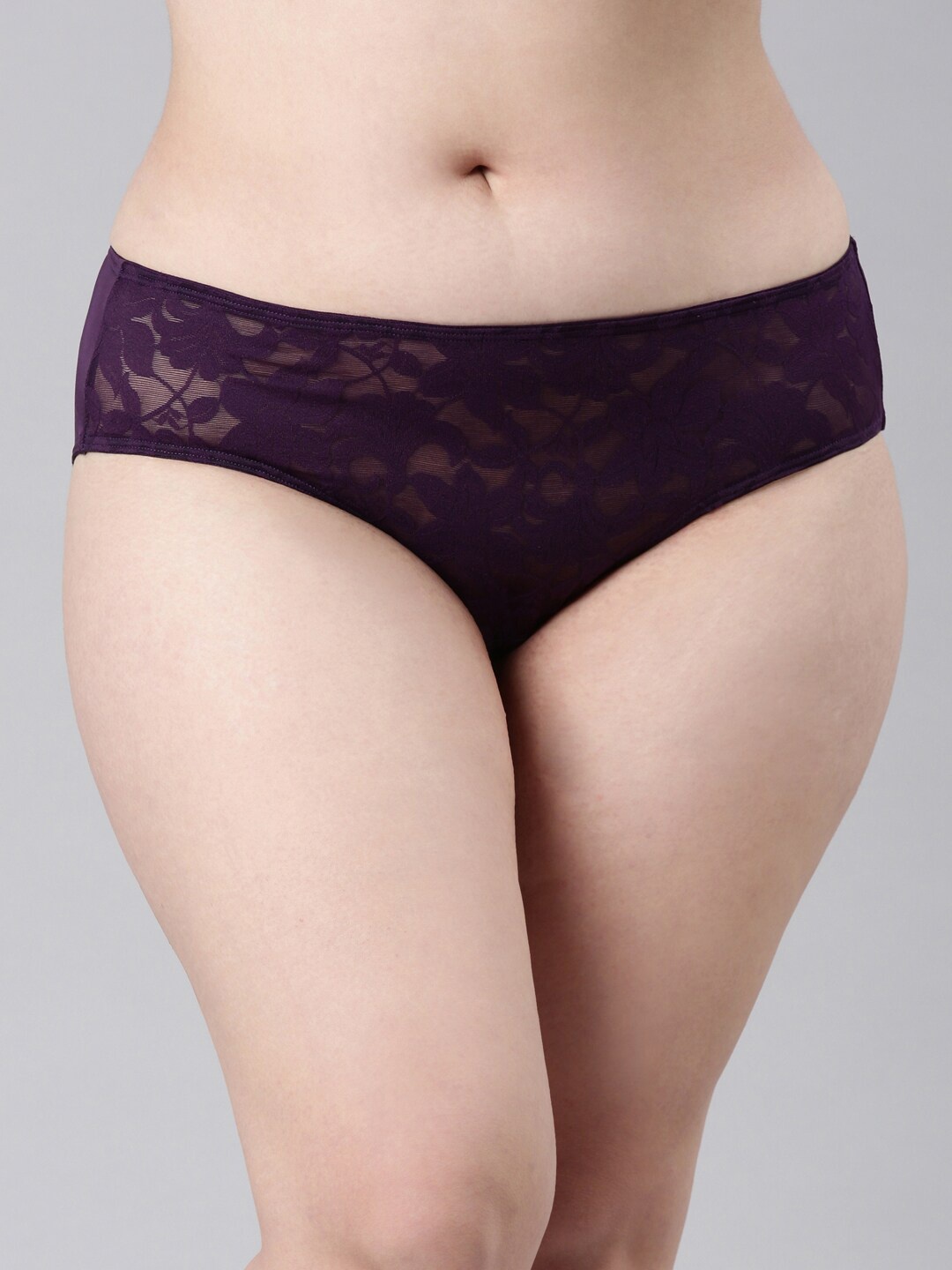 

Enamor Women Mid-Rise Lace Detail Flat Elasticated Hipster Briefs P122, Purple
