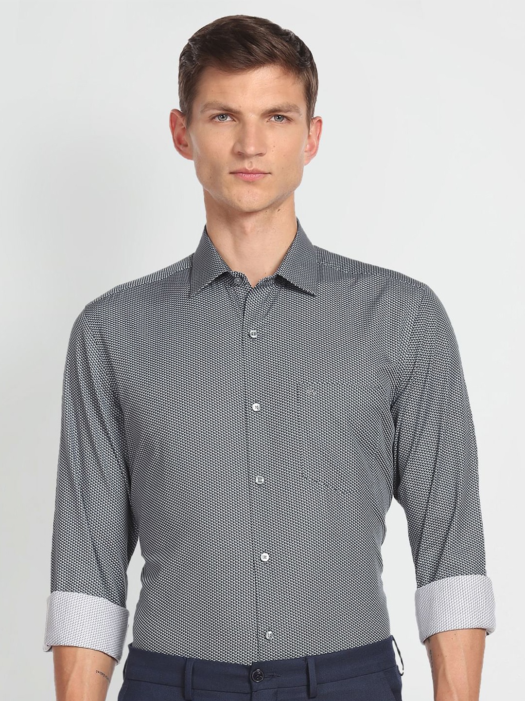 

Arrow Opaque Micro Ditsy Printed Formal Pure Cotton Shirt, Grey