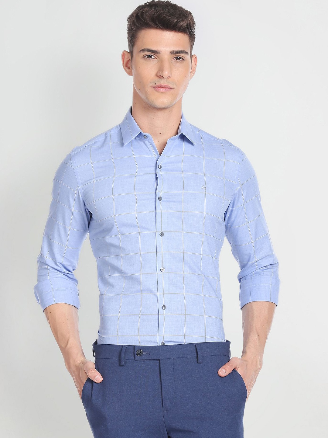 

Arrow Windowpane Checked Long Sleeve Formal Shirt, Blue