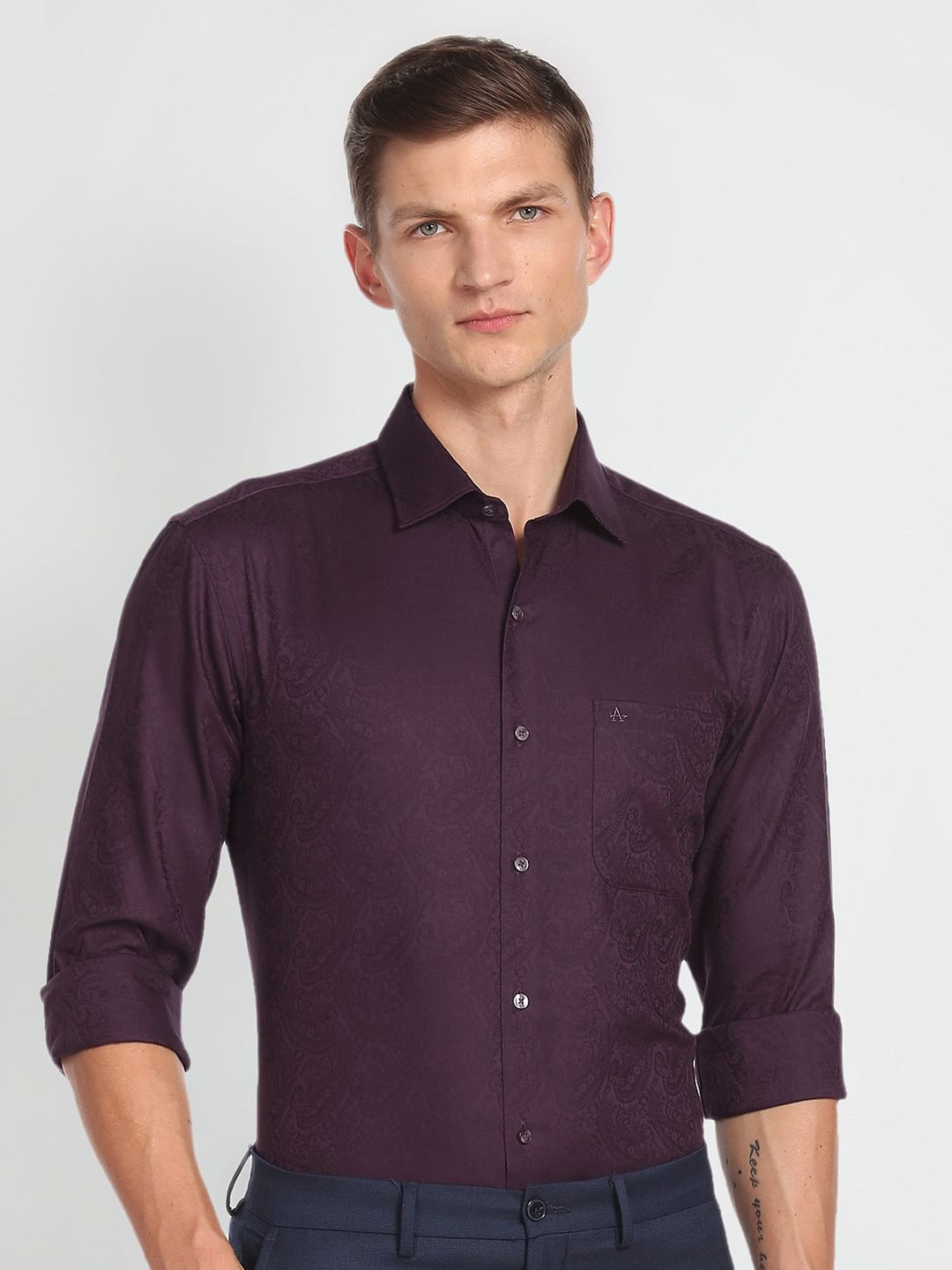 

Arrow Self Design Slim Fit Pure Cotton Formal Shirt, Purple
