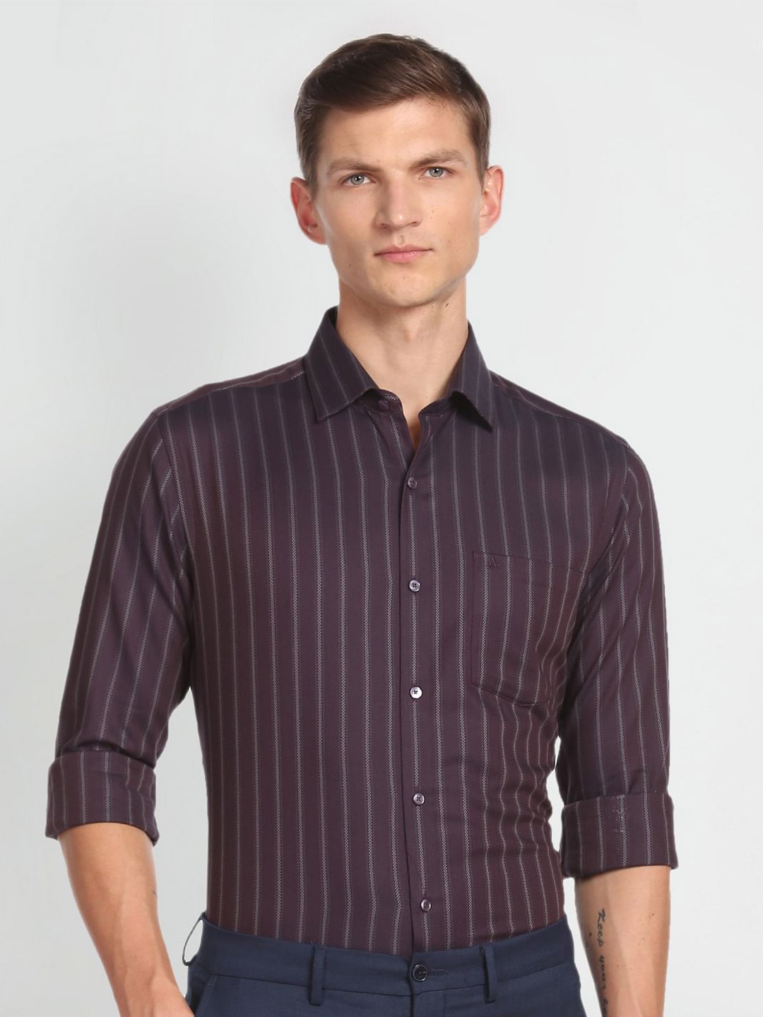 

Arrow Self Design Pure Cotton Formal Shirt, Purple