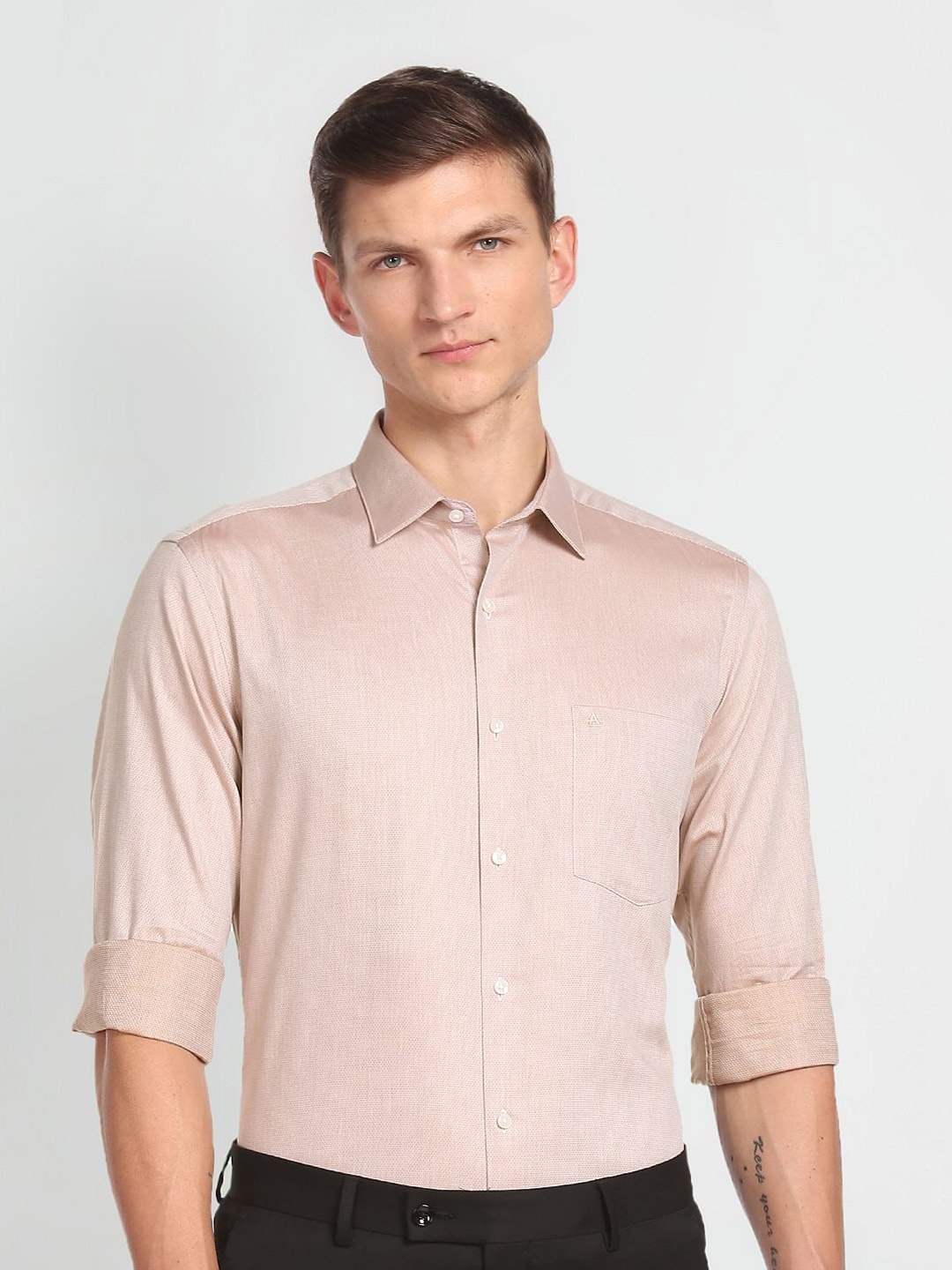 

Arrow Self Design Pure Cotton Formal Shirt, Beige