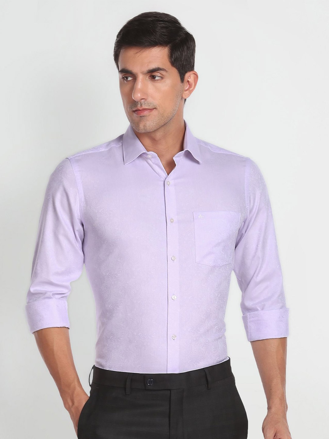 

Arrow Self Design Pure Cotton Formal Shirt, Lavender