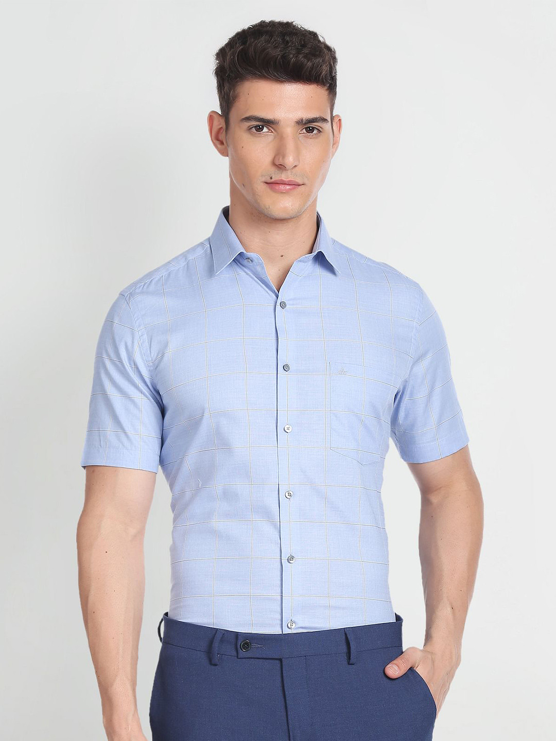 

Arrow Windowpane Checked Pure Cotton Formal Shirt, Blue