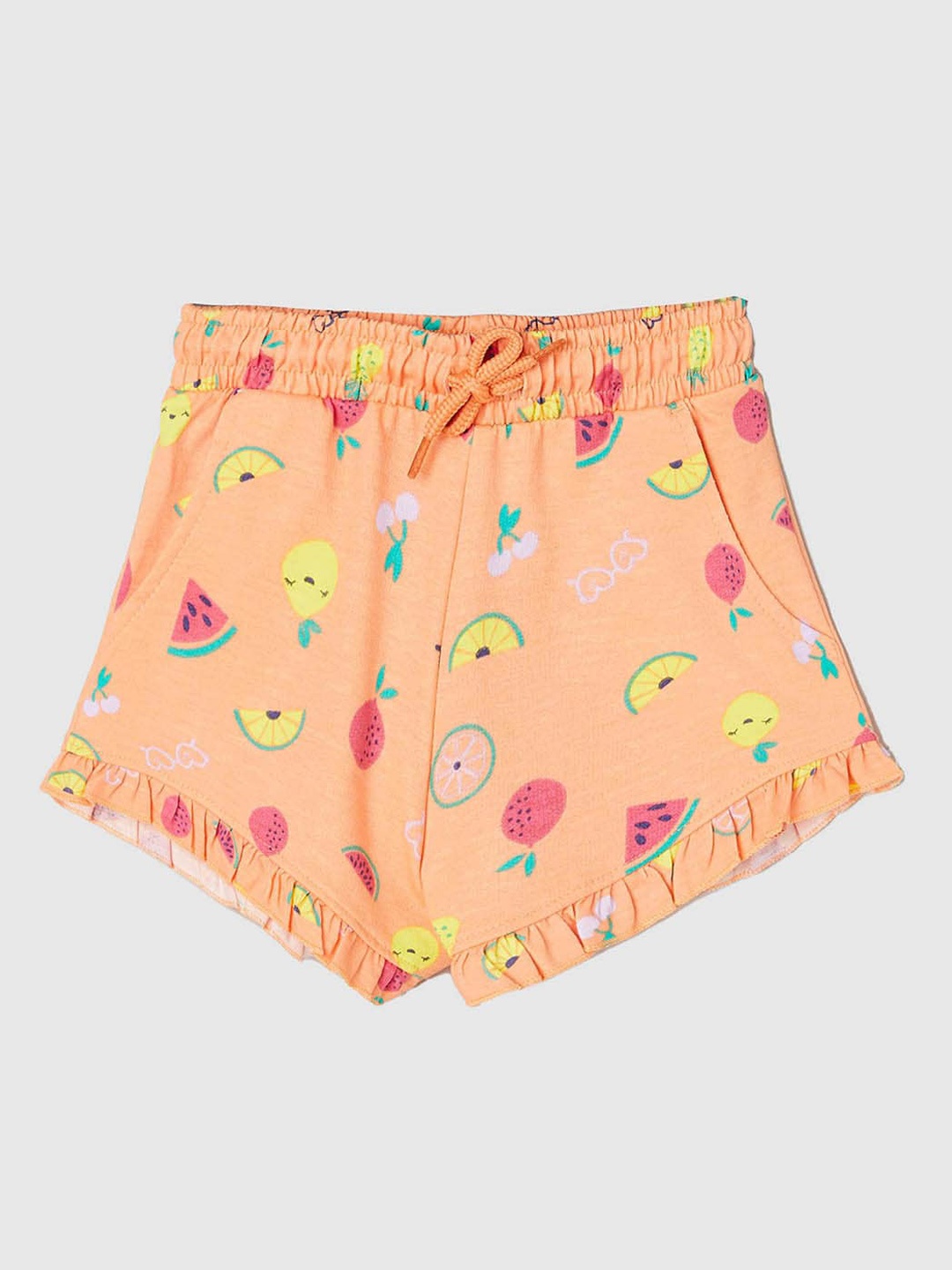 

max Girls Conversational Printed Pure Cotton Shorts, Orange