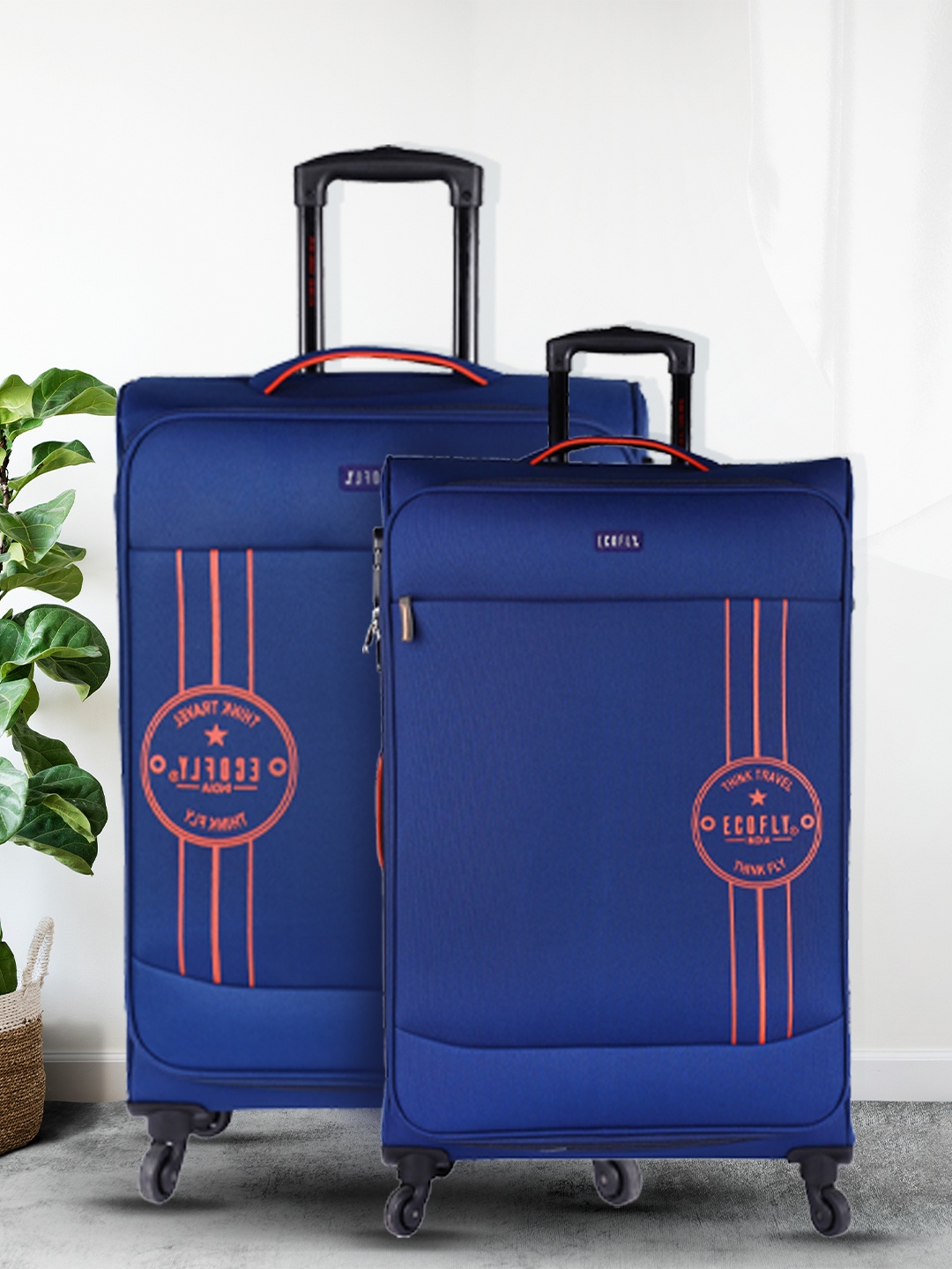 

fly Set Of 2 Printed Soft-Sided Medium & Cabin Trolley Bags, Blue