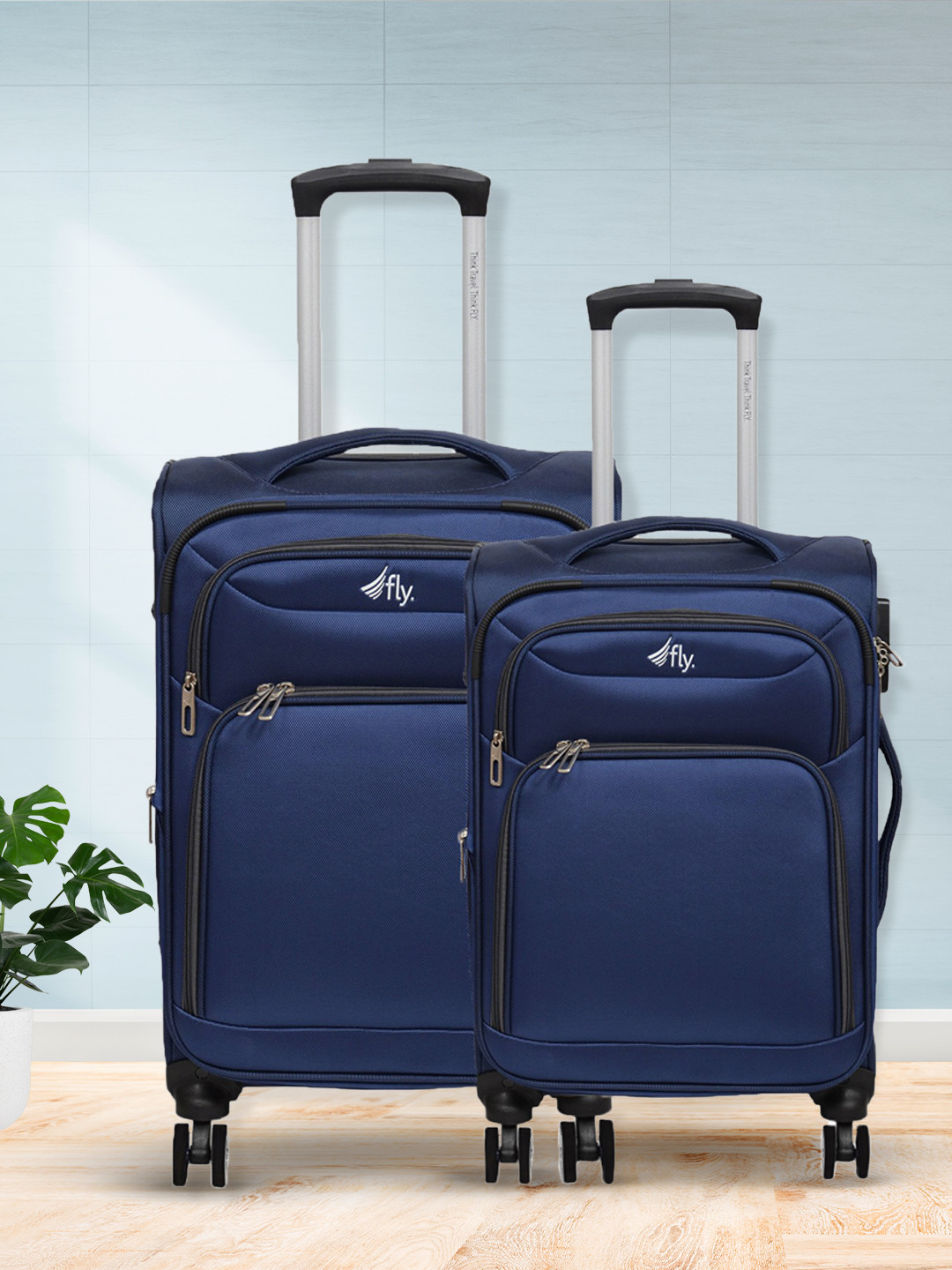 

fly Set Of 2 Lagend Soft-Case Medium Water Resistant Trolley Bag, Navy blue