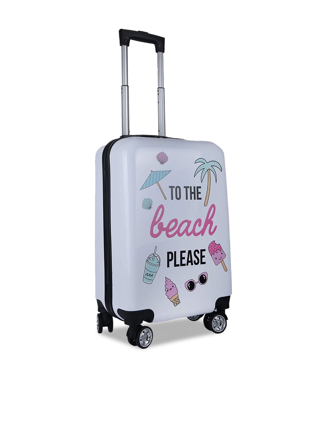

fly Beach Printed Hard-Sided 360-Degree Rotation Suitcase Trolley Bag, White