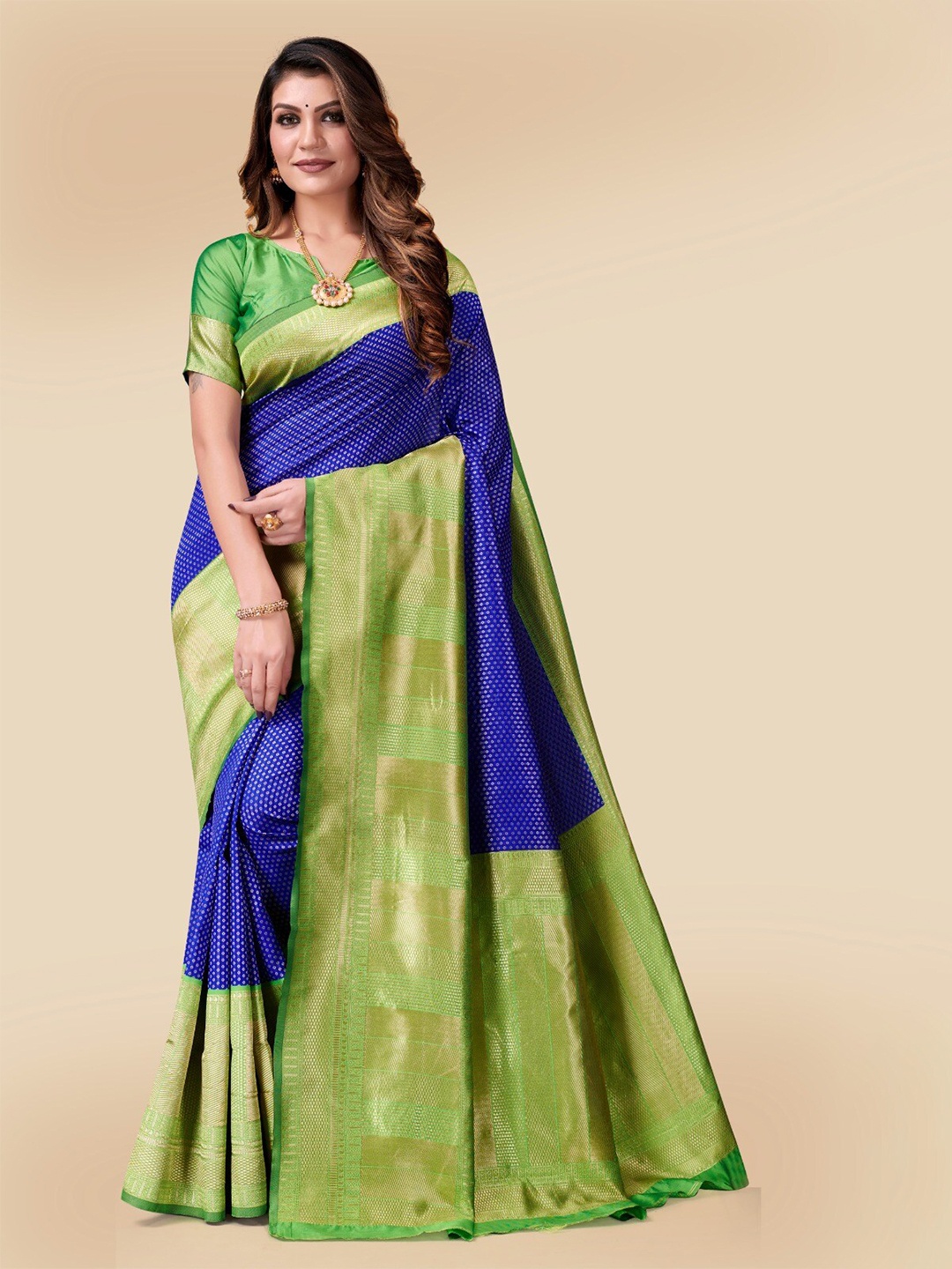 

VEERAX Ethnic Woven Design Zari Pure Georgette Saree, Blue
