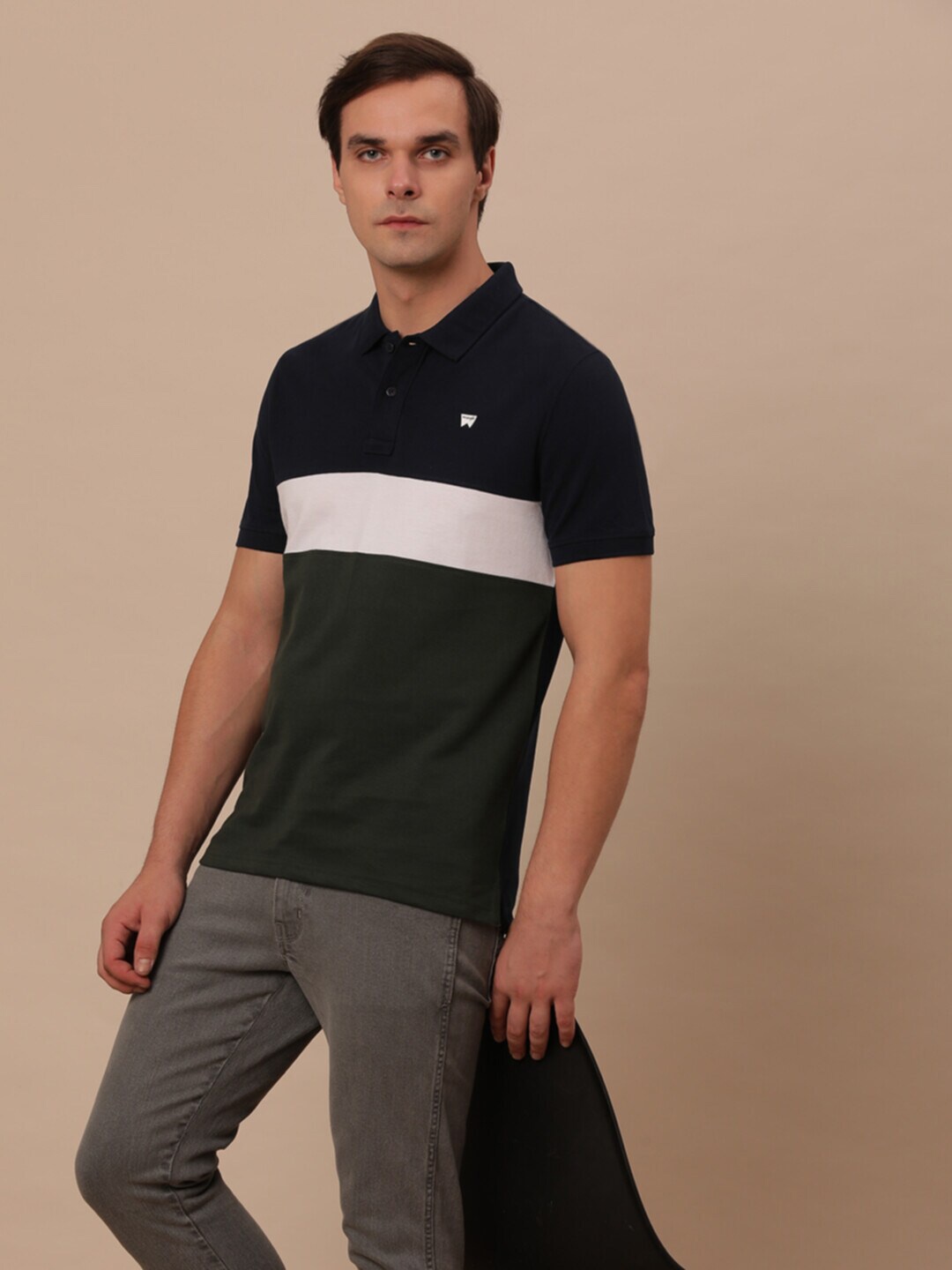 

Wrangler Colourblocked Polo Collar Cotton T-shirt, Navy blue