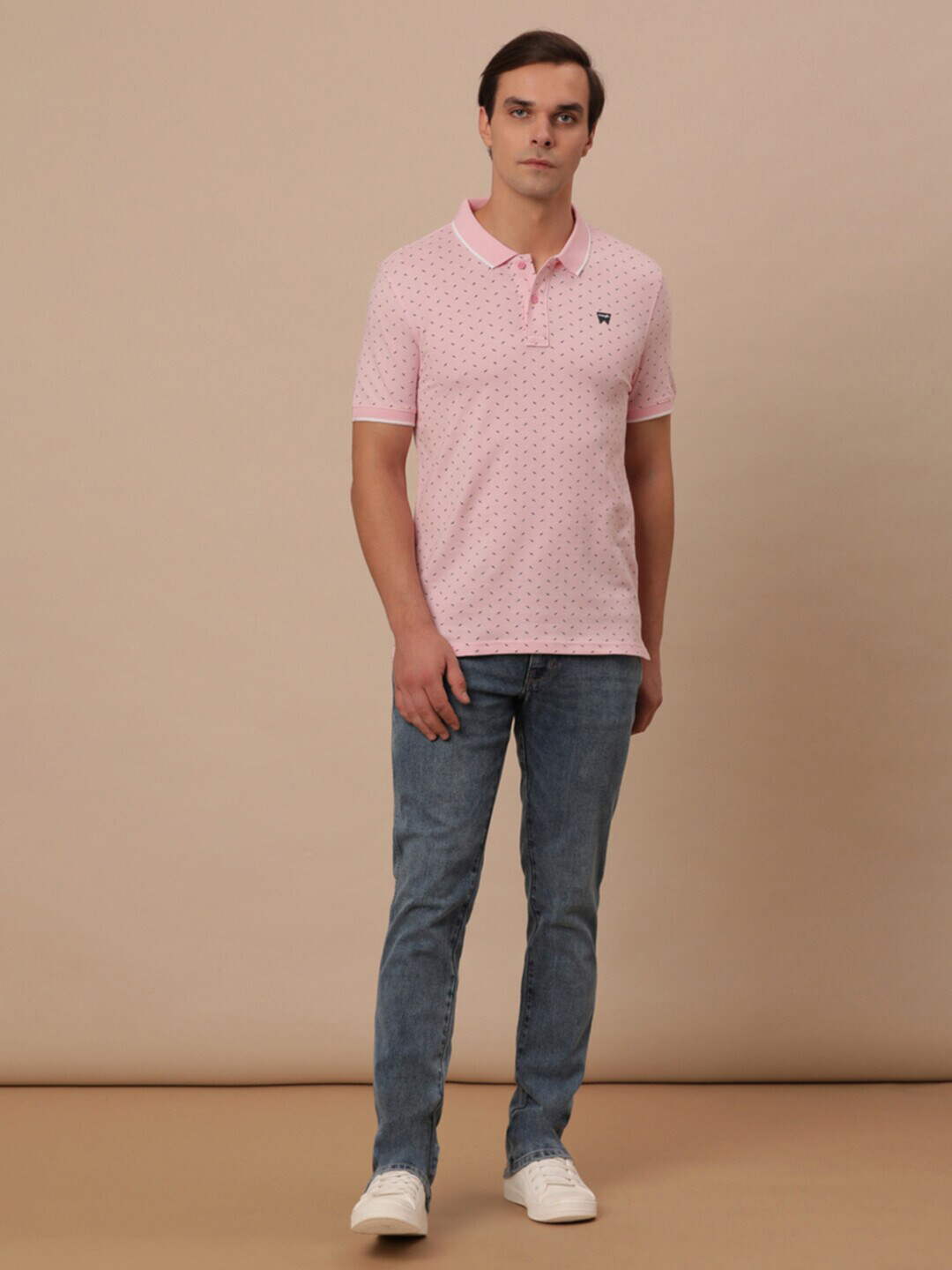 

Wrangler Micro Ditsy Printed Polo Collar Cotton T-shirt, Pink