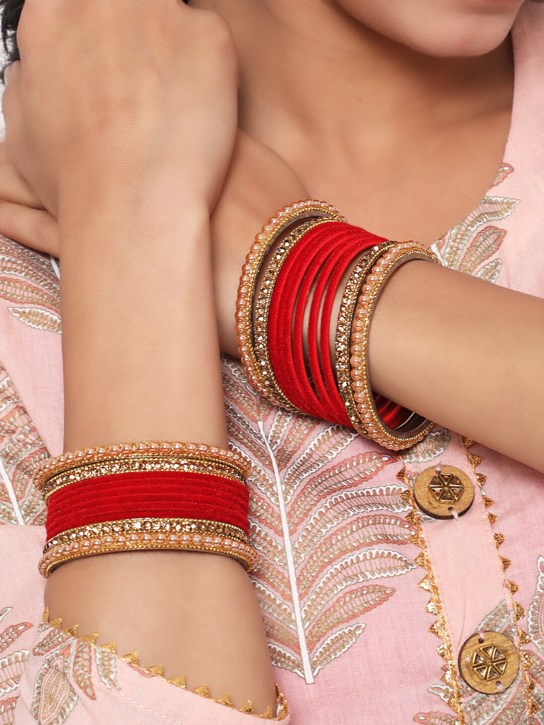 

Anouk Set Of 20 Gold-Plated Stone-Studded & Velvet Bangles