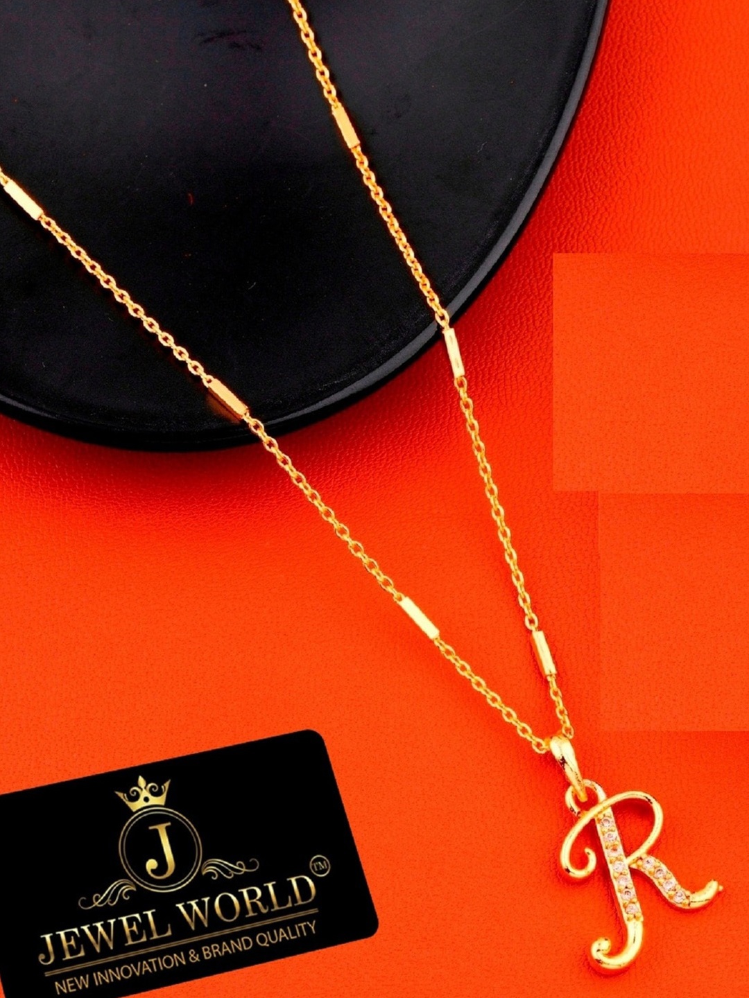 

JEWEL WORLD Gold-Plated R Letter Stone Studded Necklace