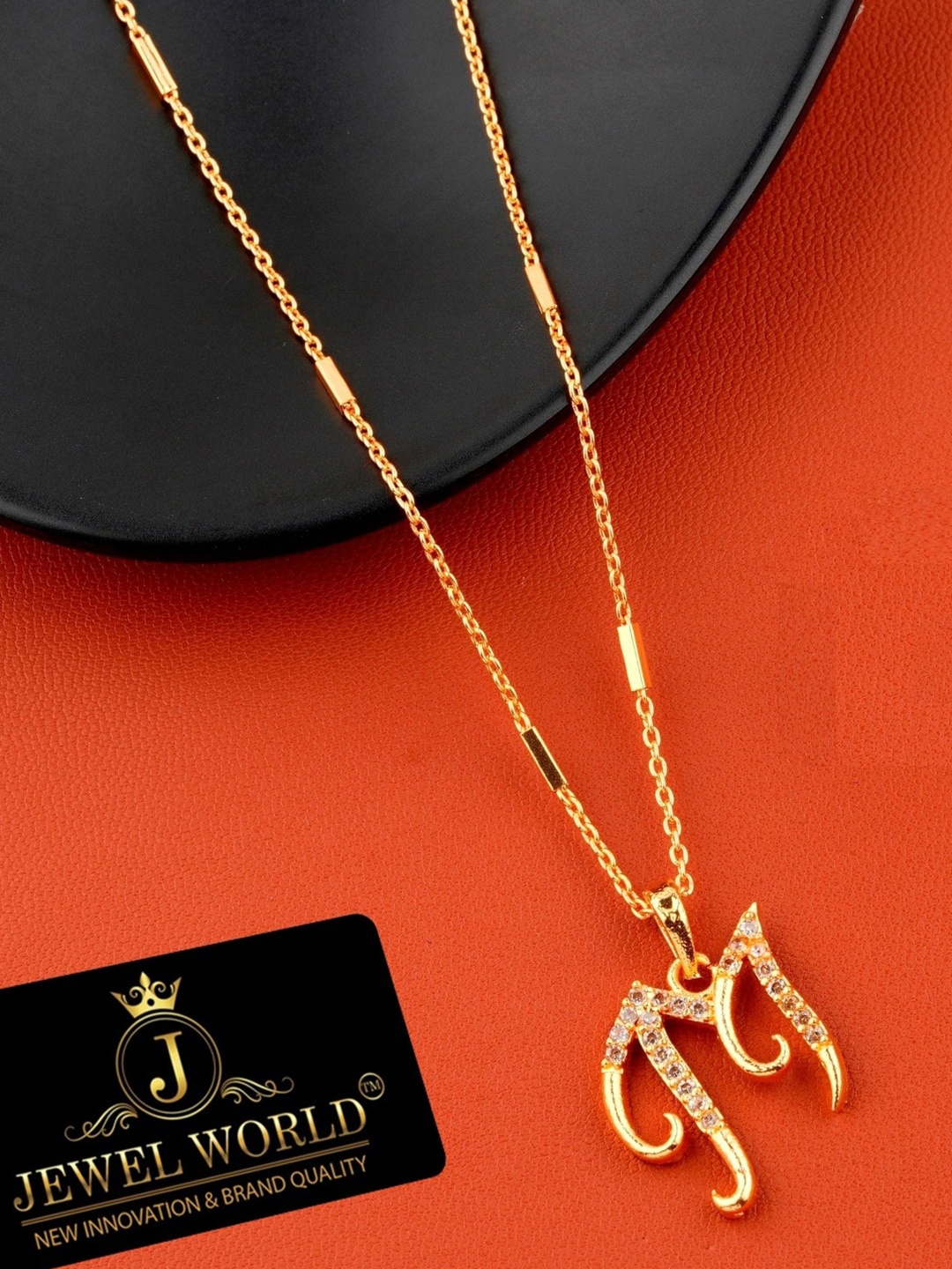 

JEWEL WORLD Gold-Plated M Letter Stone Studded Necklace