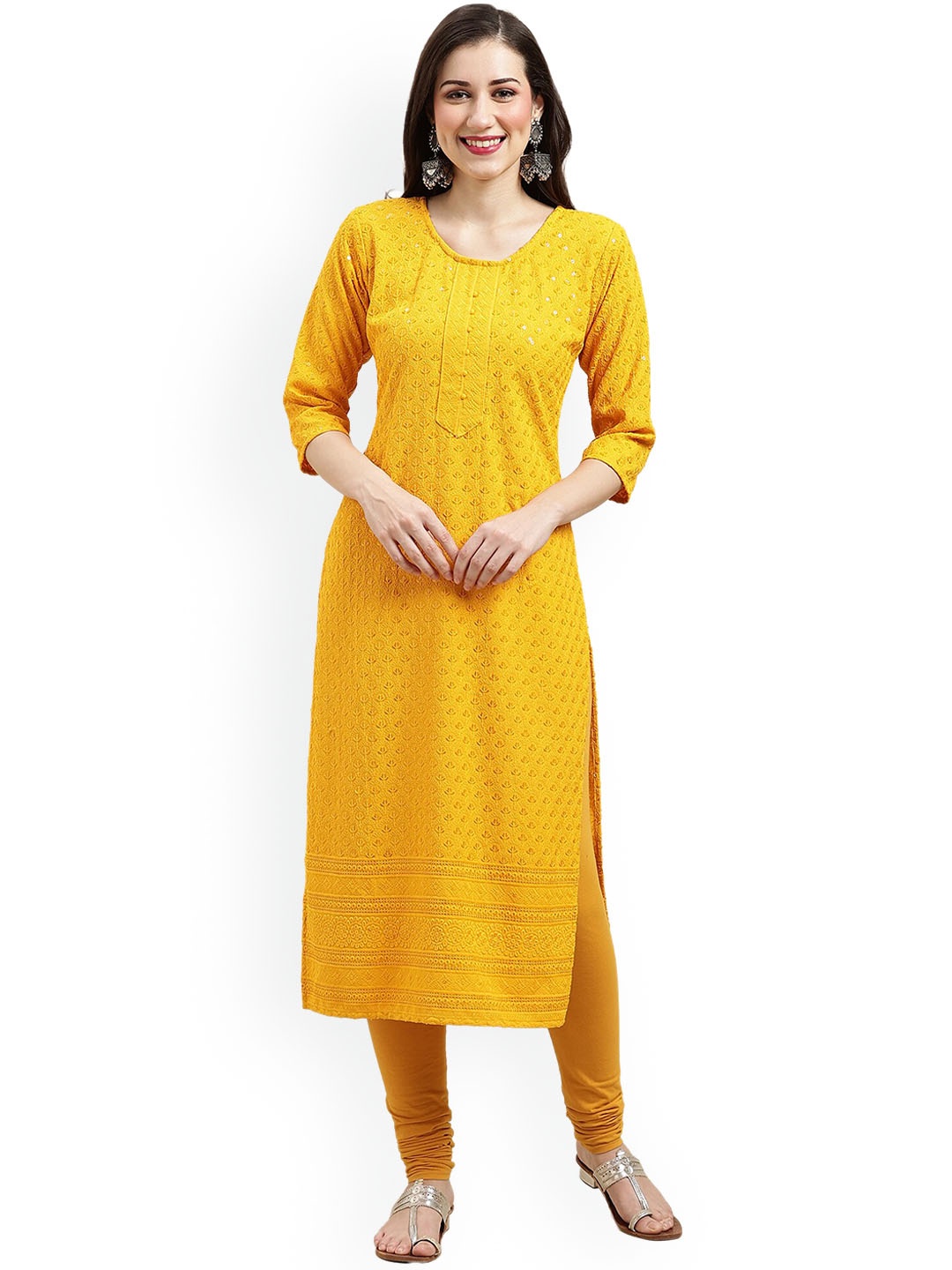 

Nimayaa Floral Embroidered Chikankari Straight Kurta, Mustard