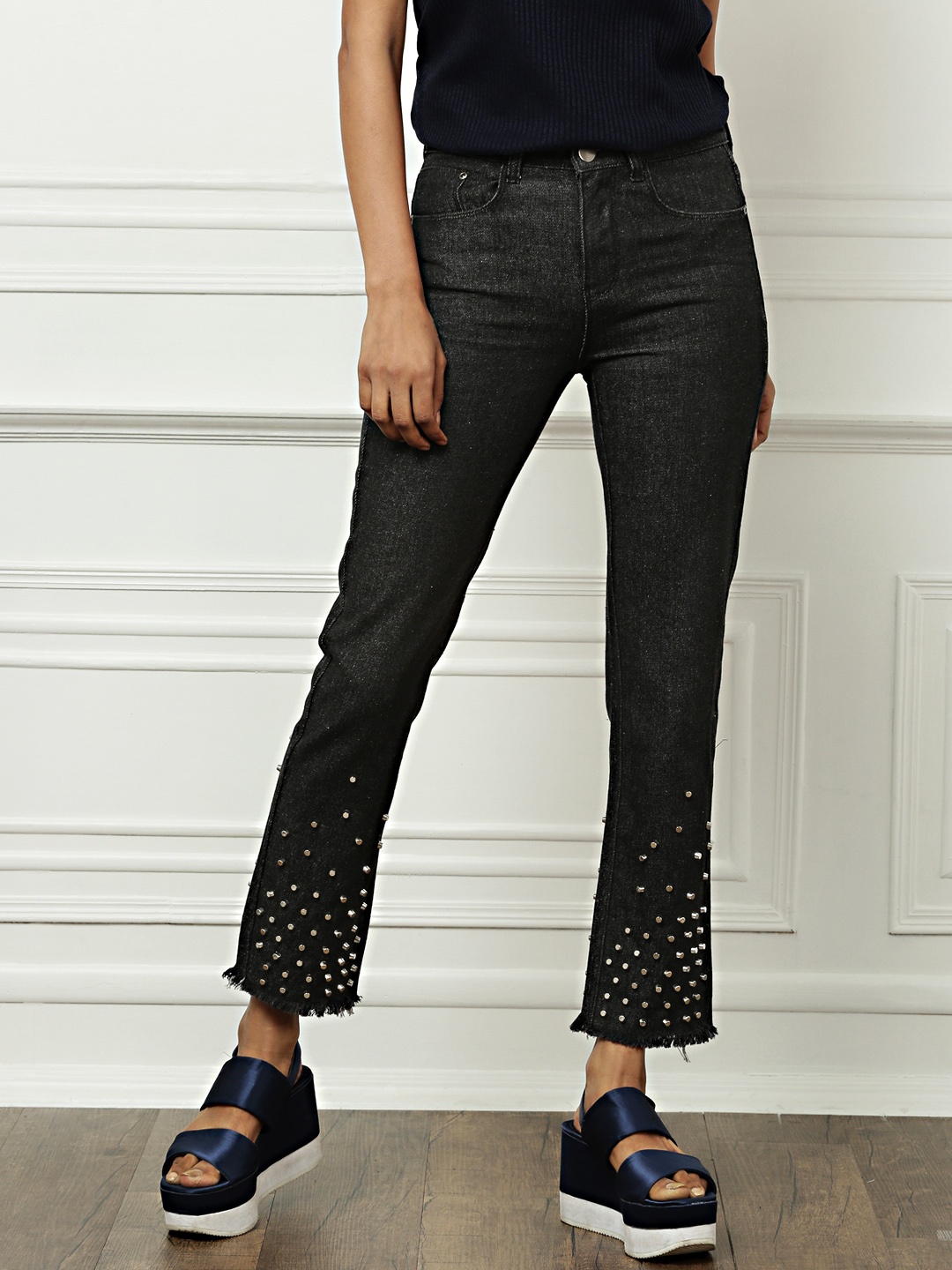 

all about you Women Black Regular Fit Mid-Rise Metallic Stud Detail Jeans