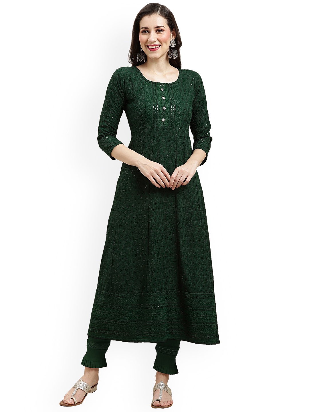 

Nimayaa Floral Embroidered Chikankari A-Line Kurta, Green