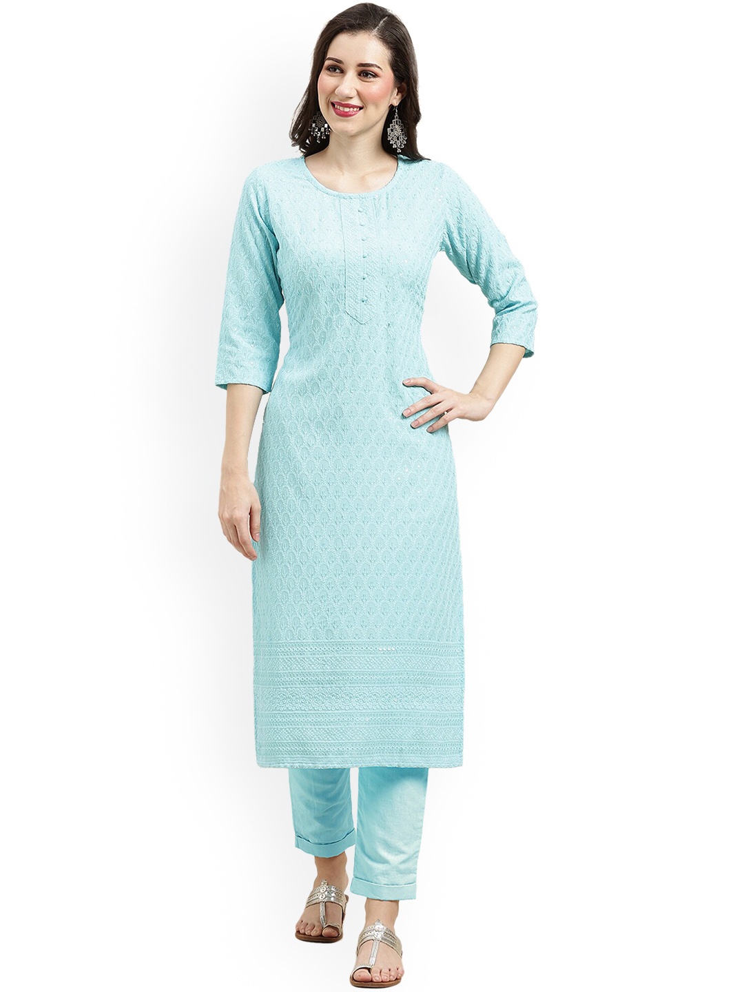 

Nimayaa Floral Embroidered Chikankari Straight Kurta, Blue
