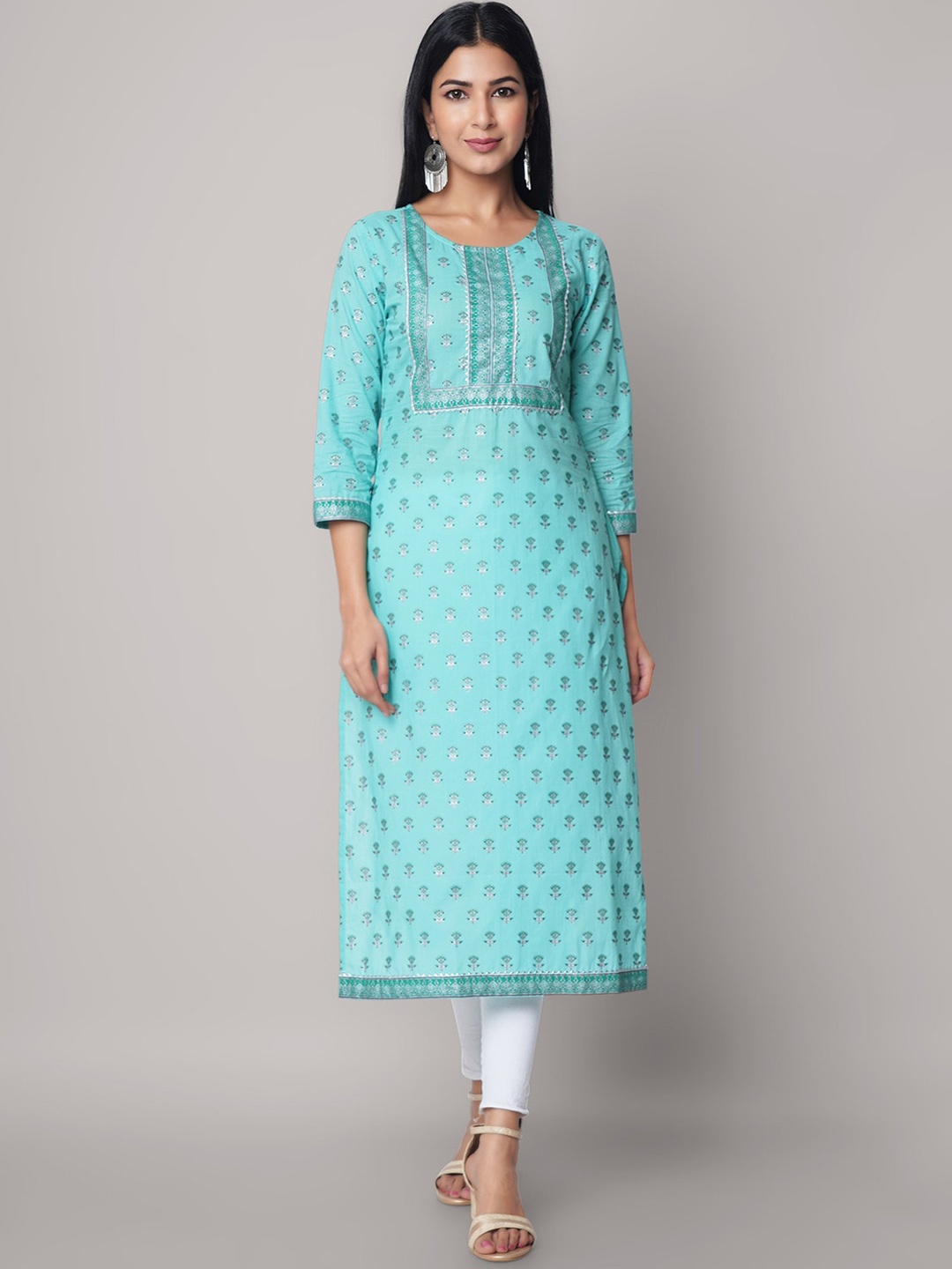 

God Bless Ethnic Motifs Printed Cotton Straight Kurta, Green