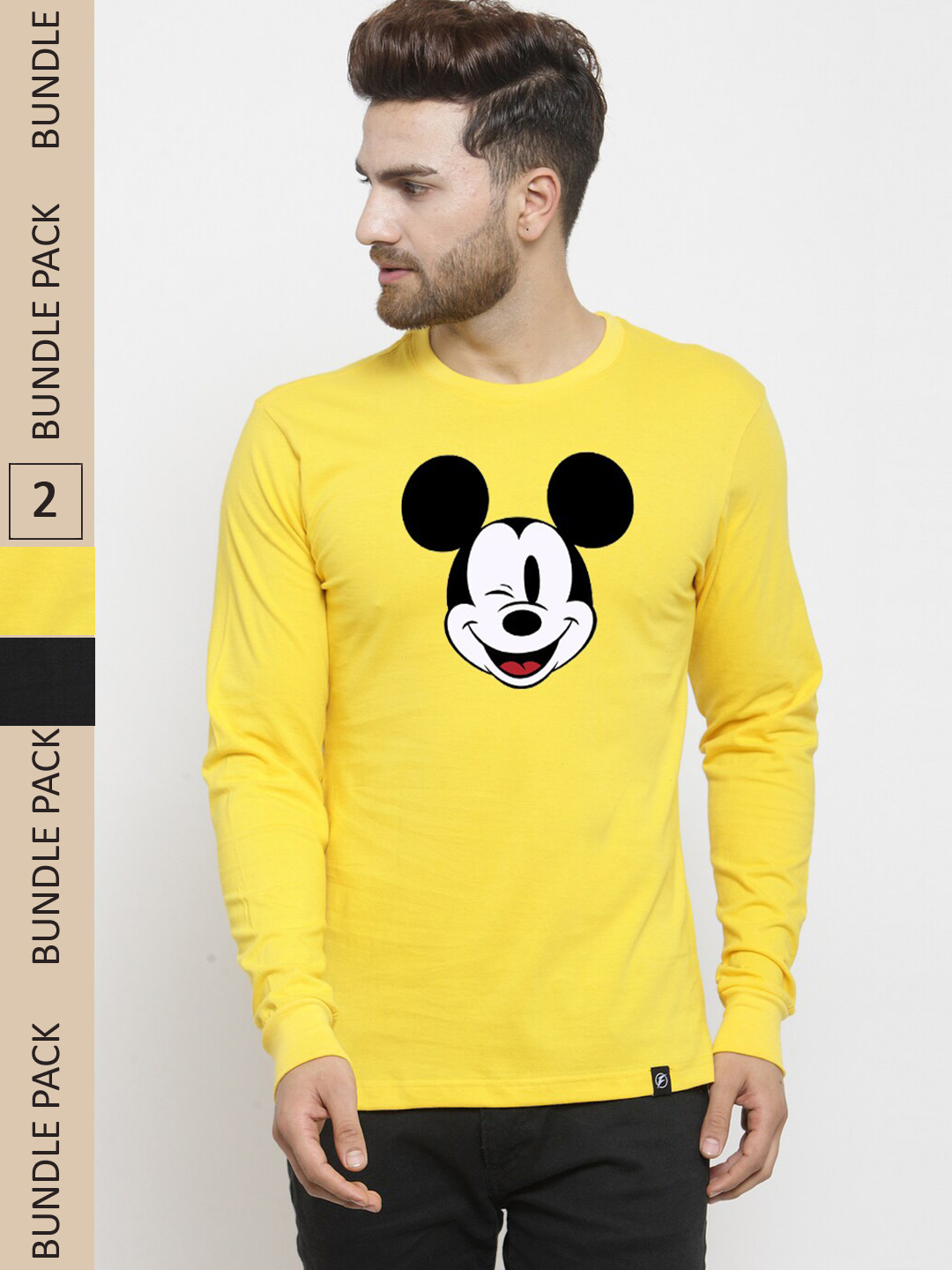 

Friskers Pack Of 2 Typography Printed Long Sleeves Slim Fit Pure Cotton T-shirts, Yellow