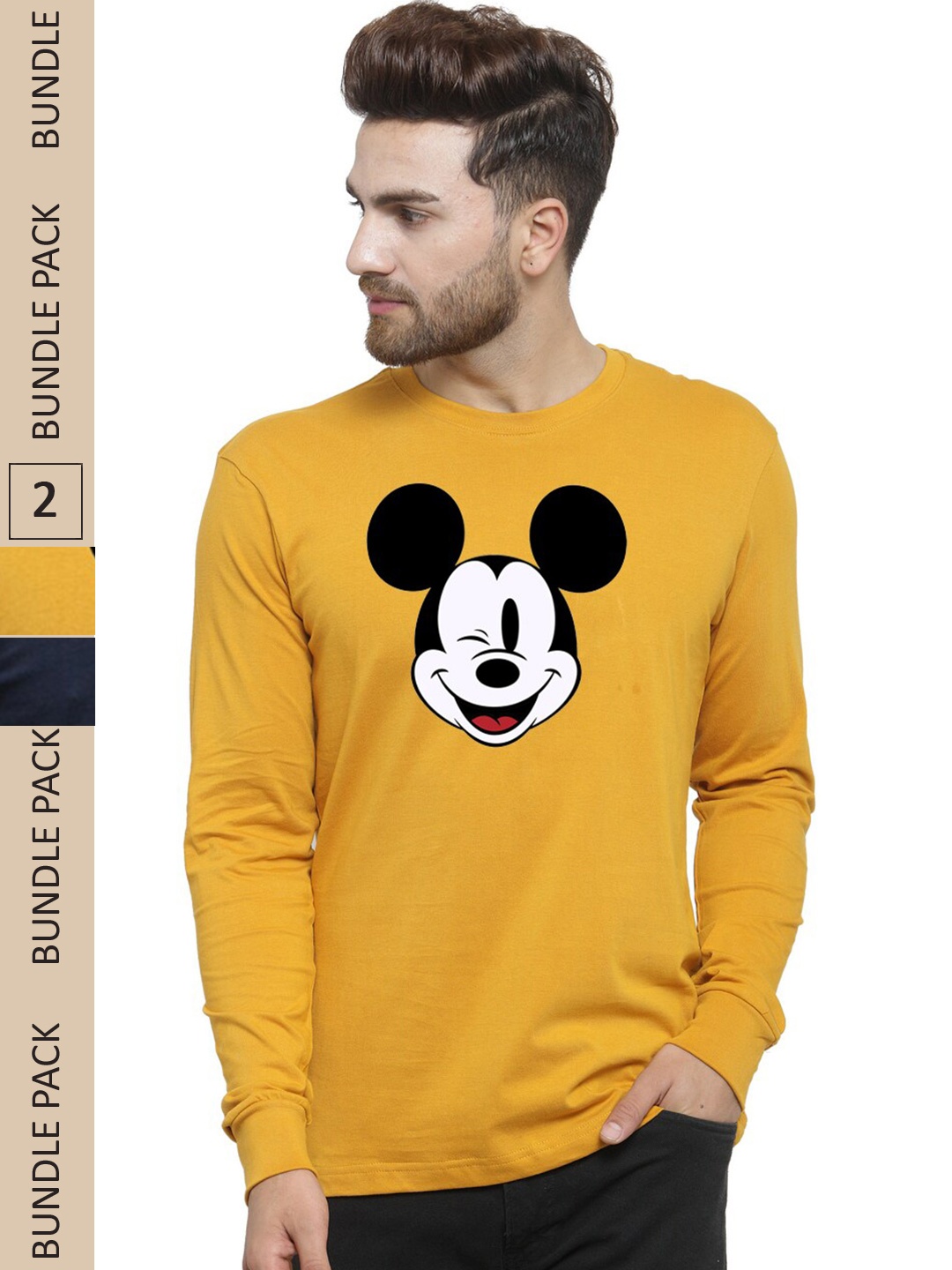

Friskers Pack Of 2 Printed Slim Fit Cotton T-shirt, Mustard