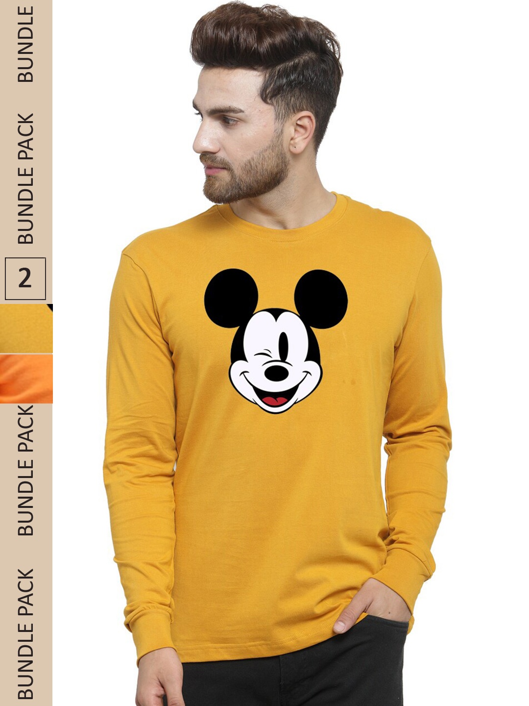 

Friskers Pack Of 2 Printed Slim Fit Cotton T-shirt, Mustard