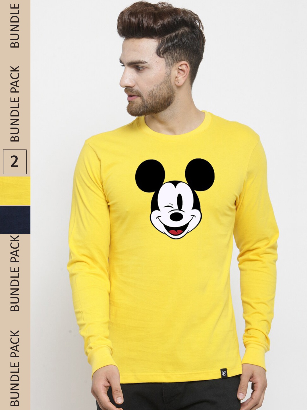 Friskers Pack Of 2 Printed Slim Fit Cotton T-shirt, Yellow
