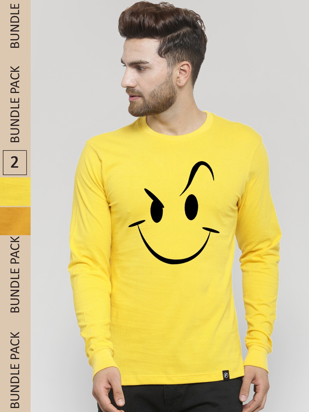 

Friskers Pack Of 2 Printed Slim Fit Cotton T-shirt, Yellow