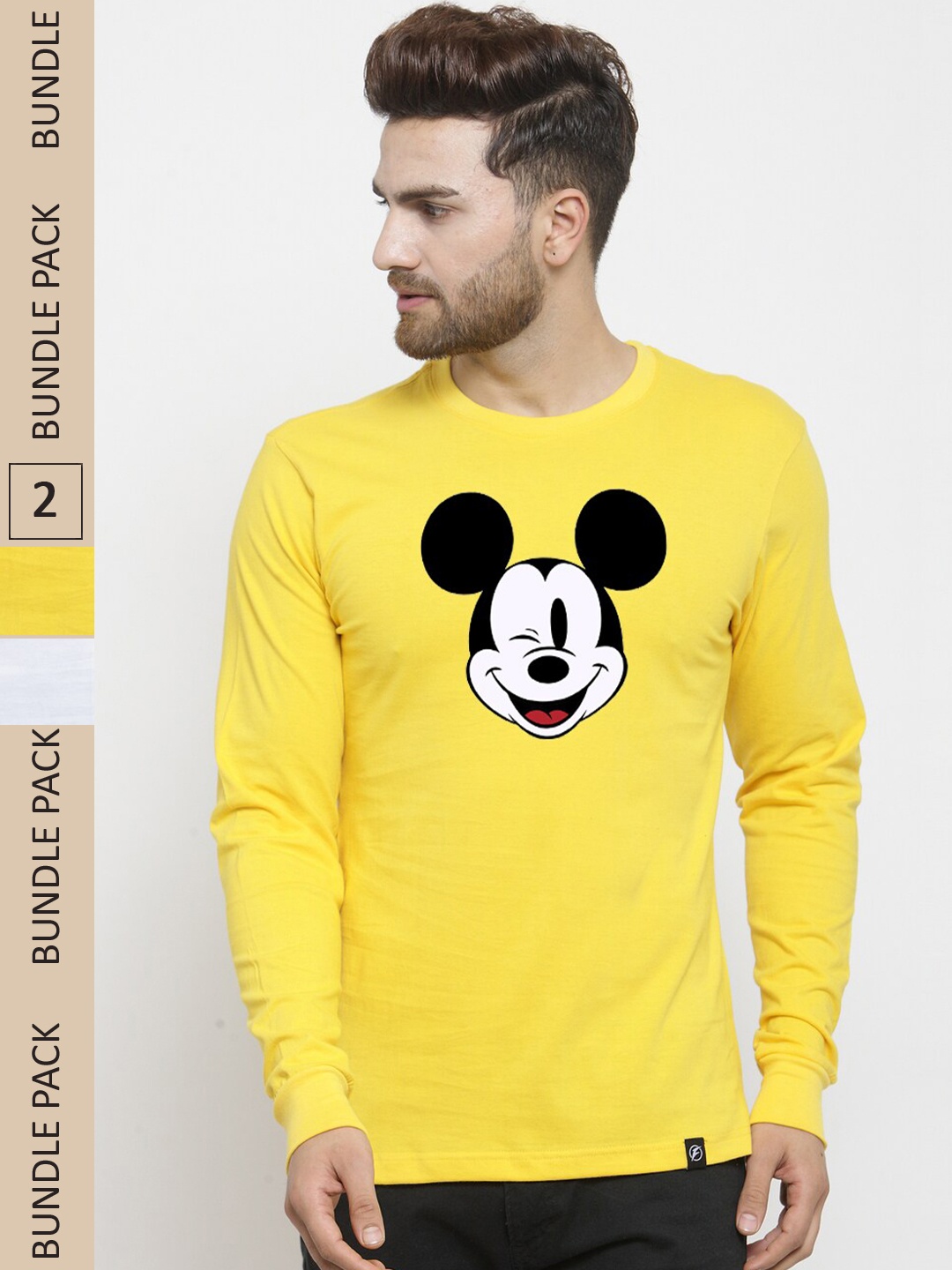 

Friskers Pack Of 2 Printed Slim Fit Cotton T-shirt, Yellow
