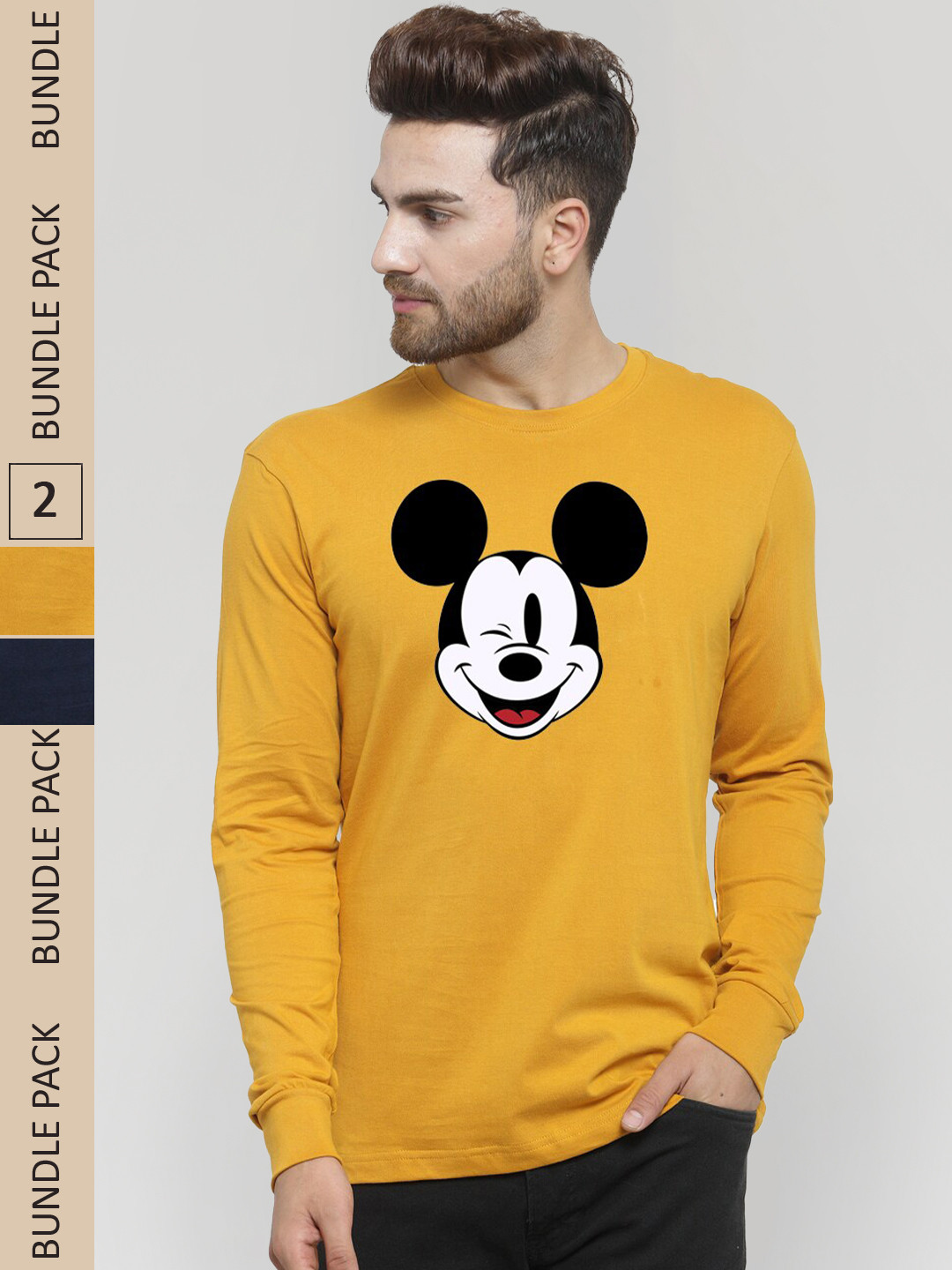 

Friskers Pack Of 2 Printed Slim Fit Cotton T-shirt, Mustard