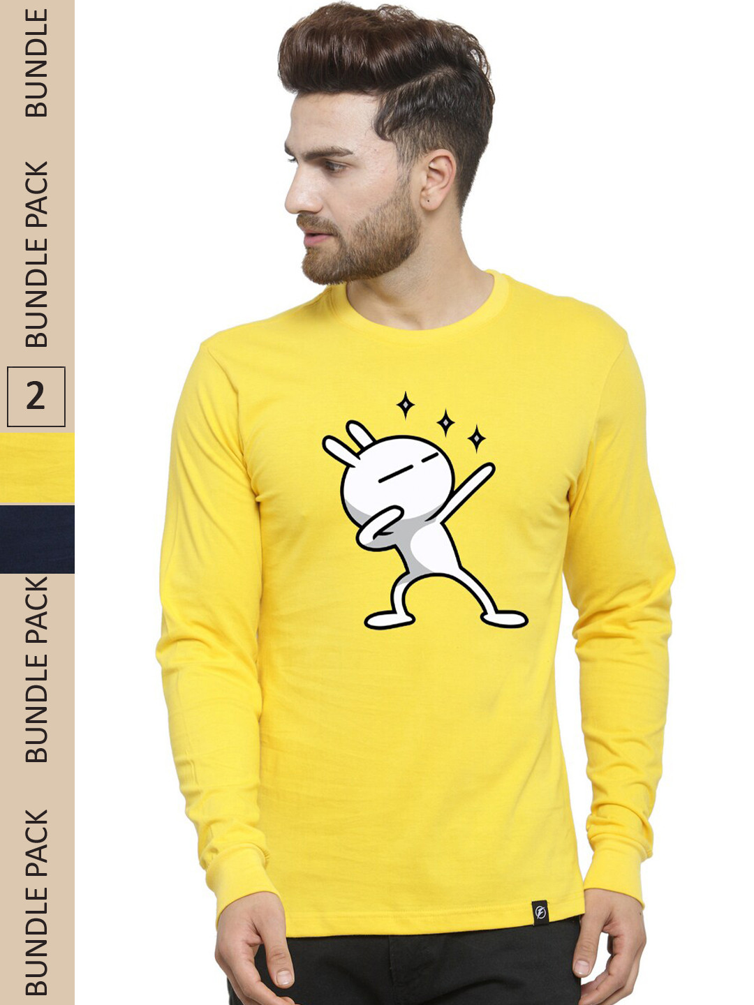 

Friskers Pack Of 2 Graphic Printed Long Sleeve Pure Cotton Slim Fit T-shirt, Yellow