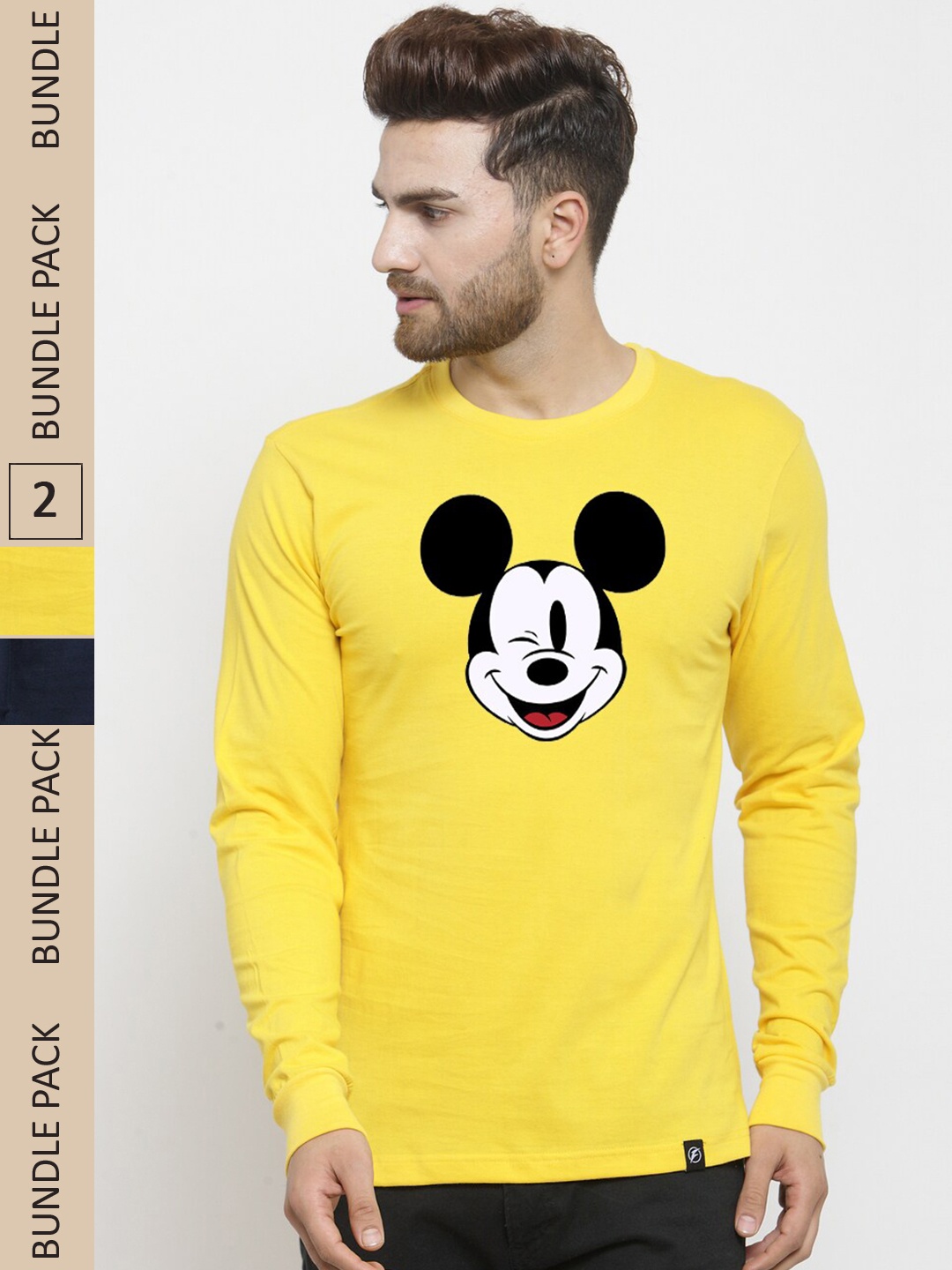 

Friskers Pack Of 2 Printed Slim Fit Cotton T-shirt, Yellow
