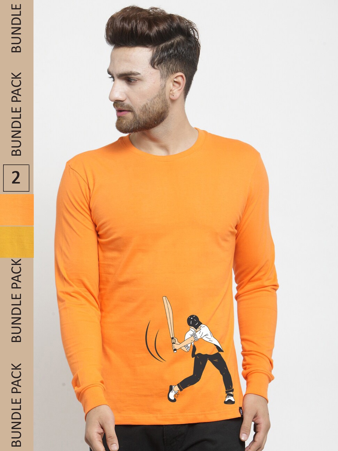 

Friskers Pack Of 2 Printed Slim Fit Cotton T-shirt, Orange