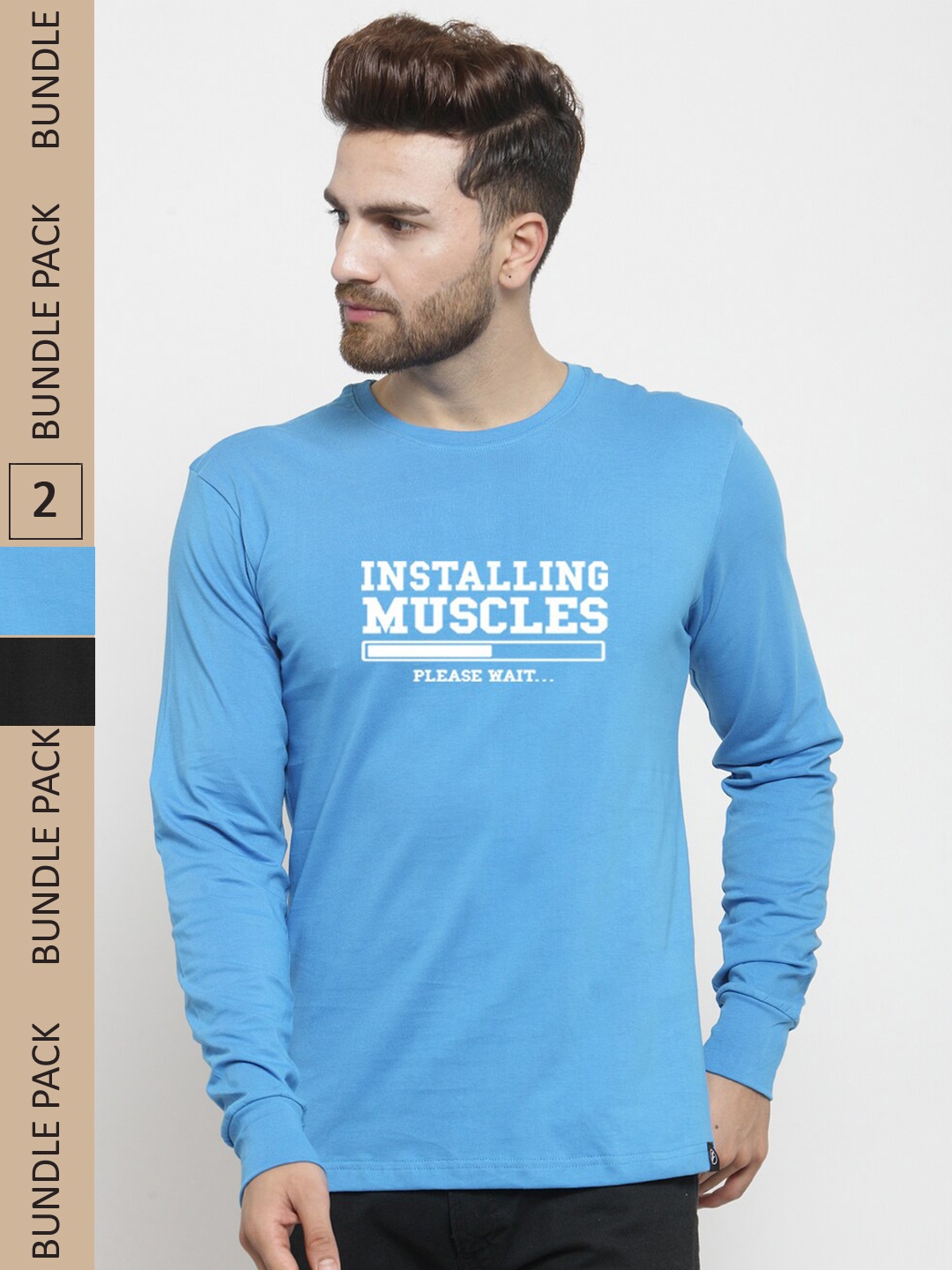 

Friskers Pack Of 2 Printed Slim Fit Cotton T-shirt, Turquoise blue