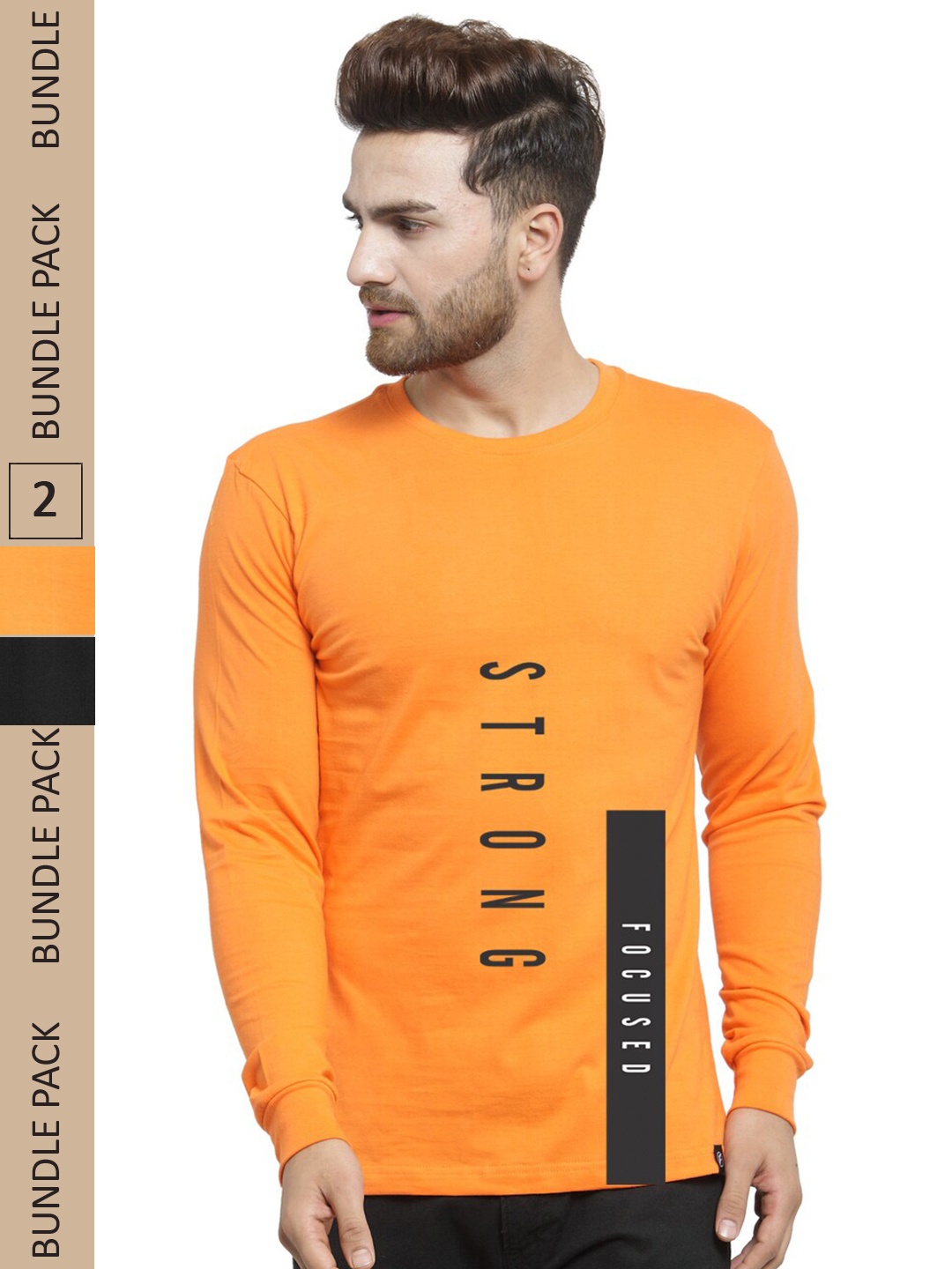 

Friskers Pack Of 2 Printed Slim Fit Cotton T-shirt, Orange