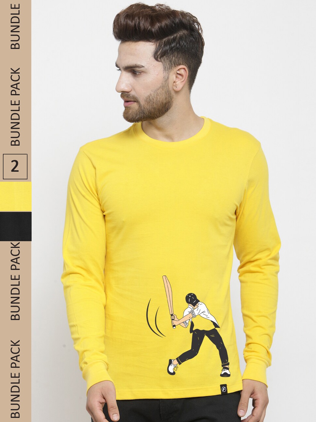 

Friskers Pack Of 2 Printed Slim Fit Cotton T-shirt, Yellow