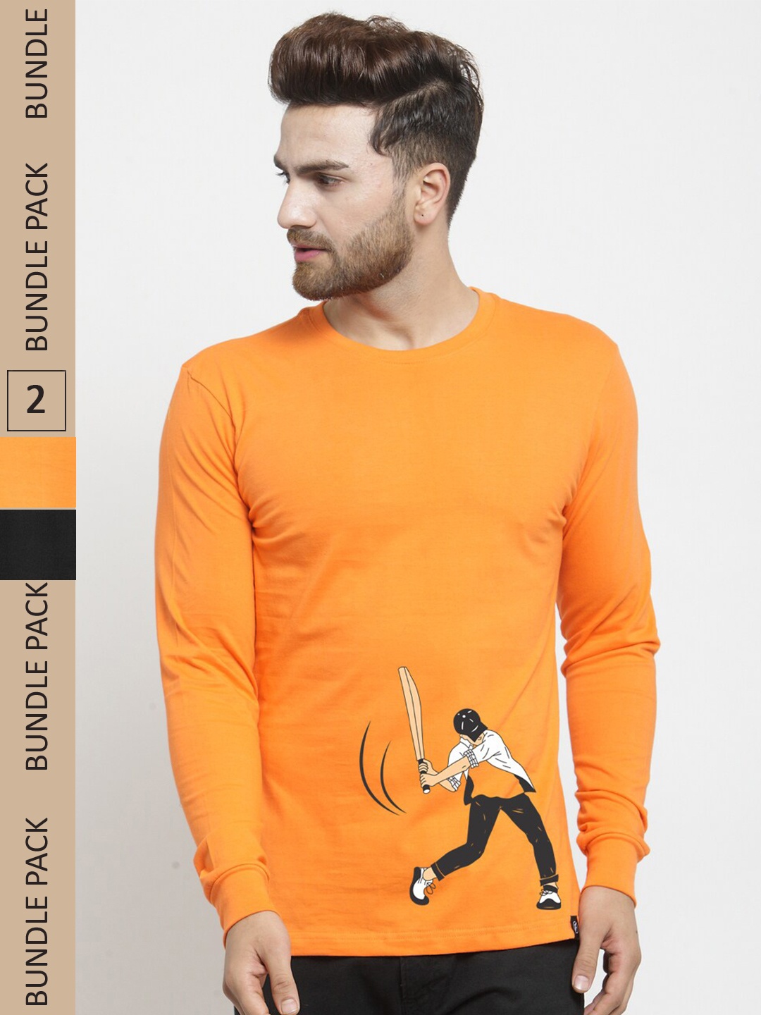 

Friskers Pack Of 2 Printed Slim Fit Cotton T-shirt, Orange