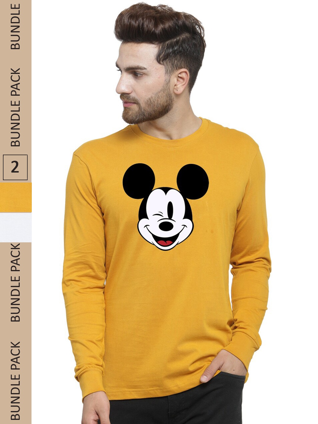 

Friskers Pack Of 2 Printed Slim Fit Cotton T-shirt, Mustard