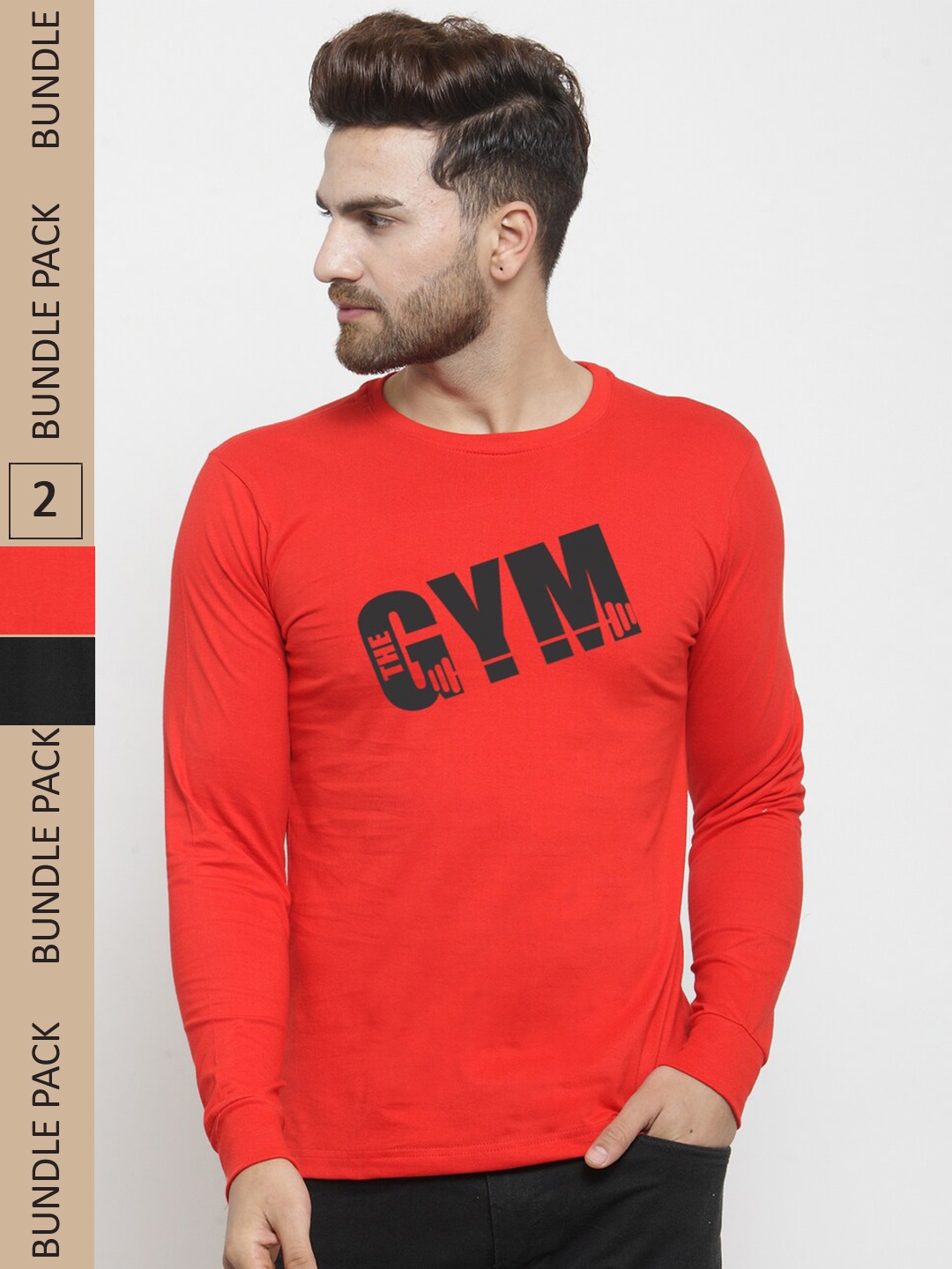 

Friskers Pack Of 2 Printed Slim Fit Cotton T-shirt, Red