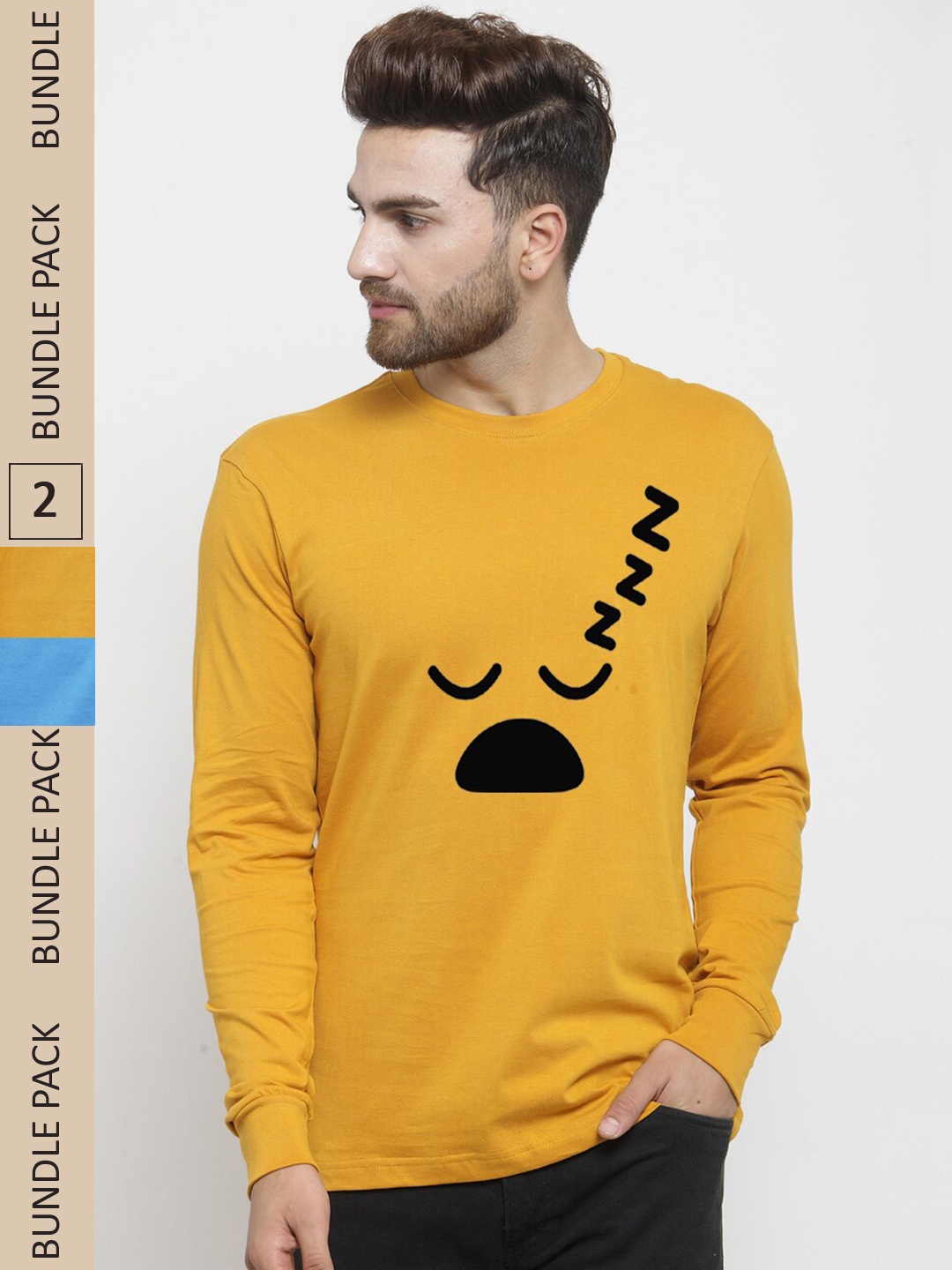 

Friskers Pack Of 2 Printed Pure Cotton Slim Fit T-shirt, Yellow
