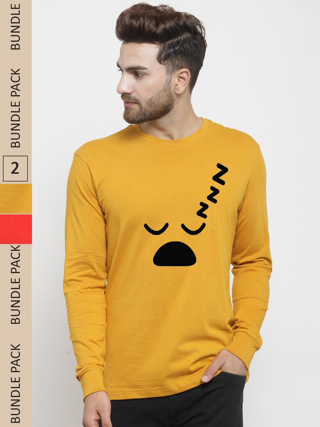 Friskers Pack Of 2 Printed Pure Cotton Slim Fit T-shirt, Yellow