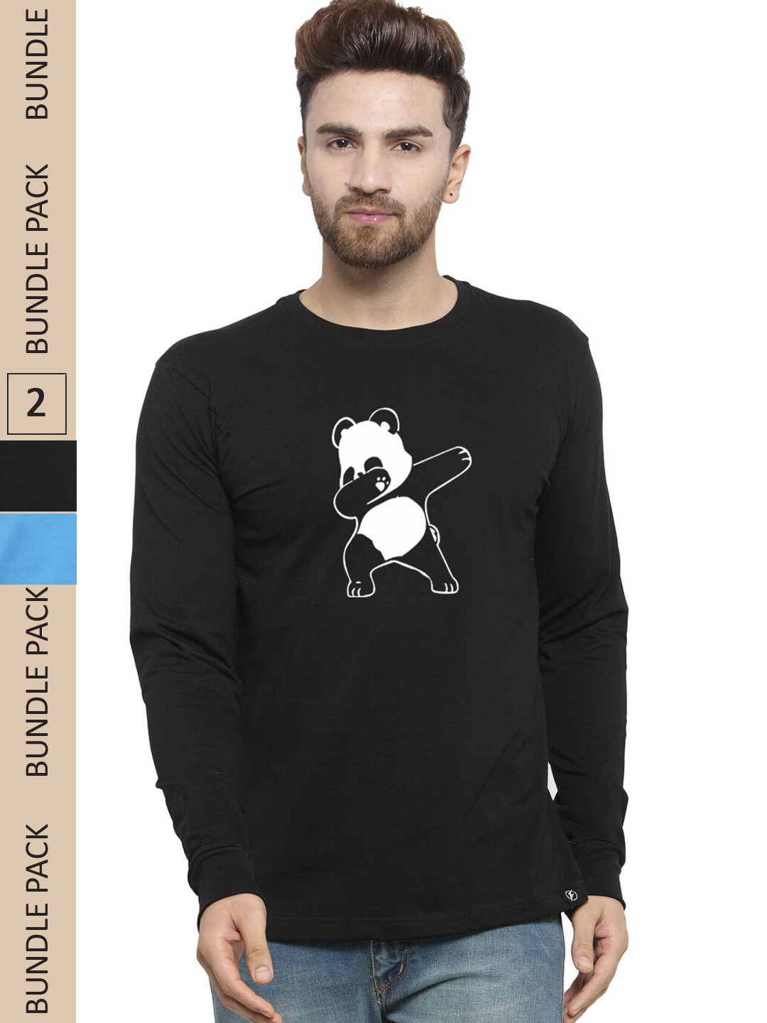

Friskers Pack Of 2 Graphic Printed Long Sleeves Slim Fit Pure Cotton T-shirts, Black