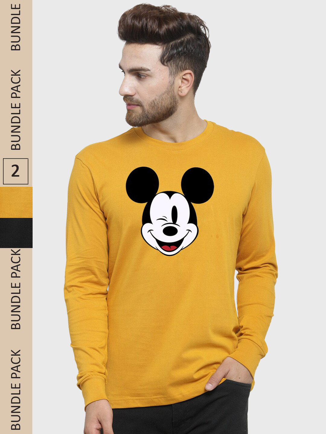 

Friskers Pack Of 2 Printed Pure Cotton Slim Fit T-shirt, Mustard